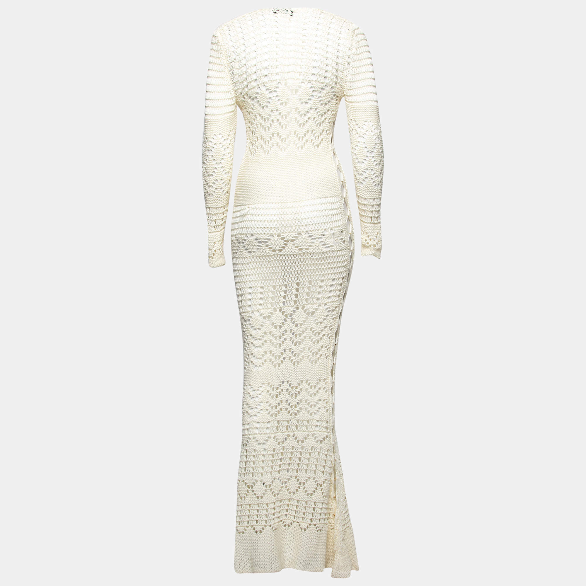 Louis Vuitton Long Sleeve Crochet Dress White Cotton