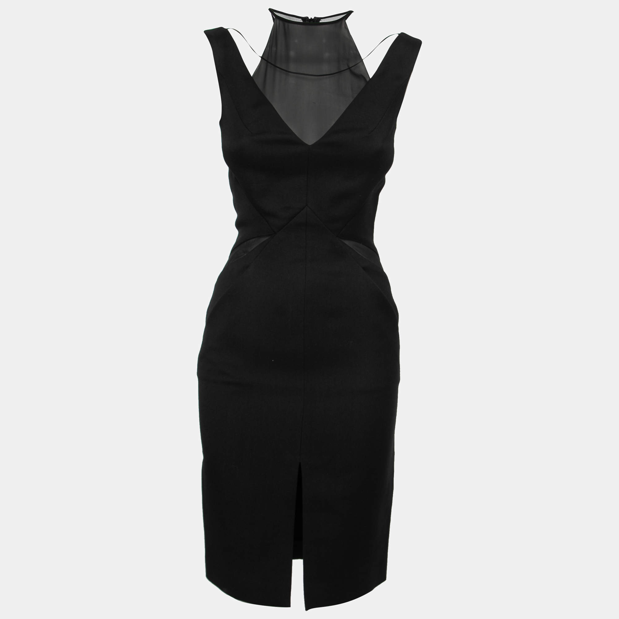 Emilio Pucci Black Crepe Mesh Cutout Detail Midi Dress S