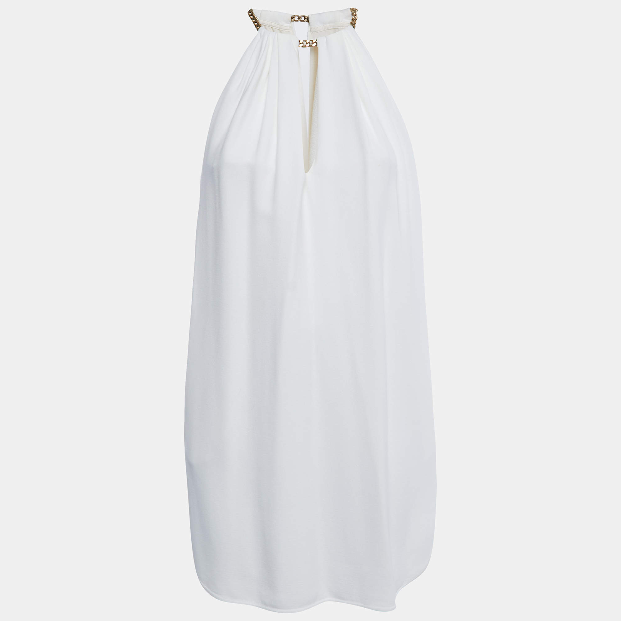 Pre Owned Emilio Pucci White Crepe Chain Halter Neck Mini Dress S