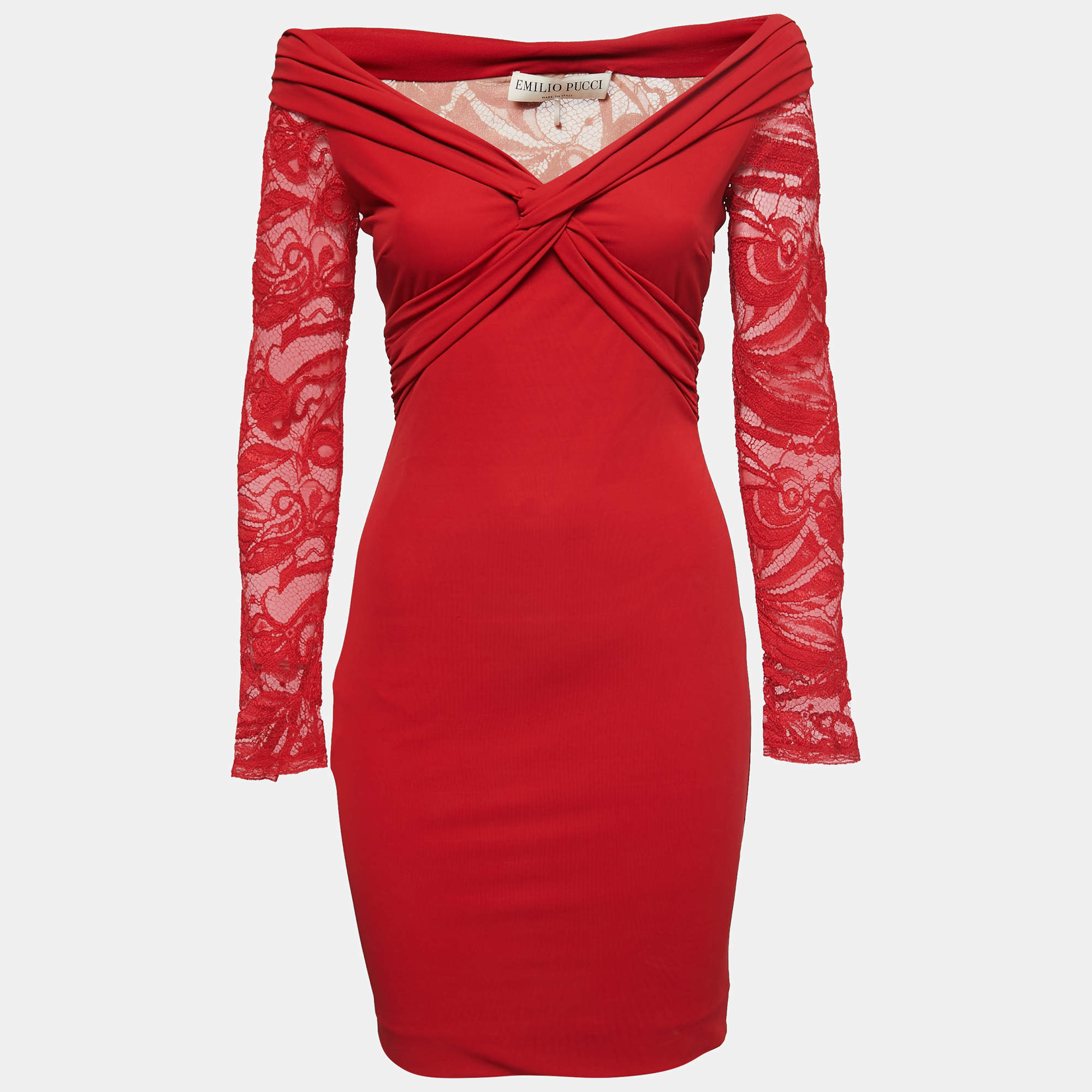 Emilio Pucci Red Jersey & Lace Knot Detail Midi Dress S