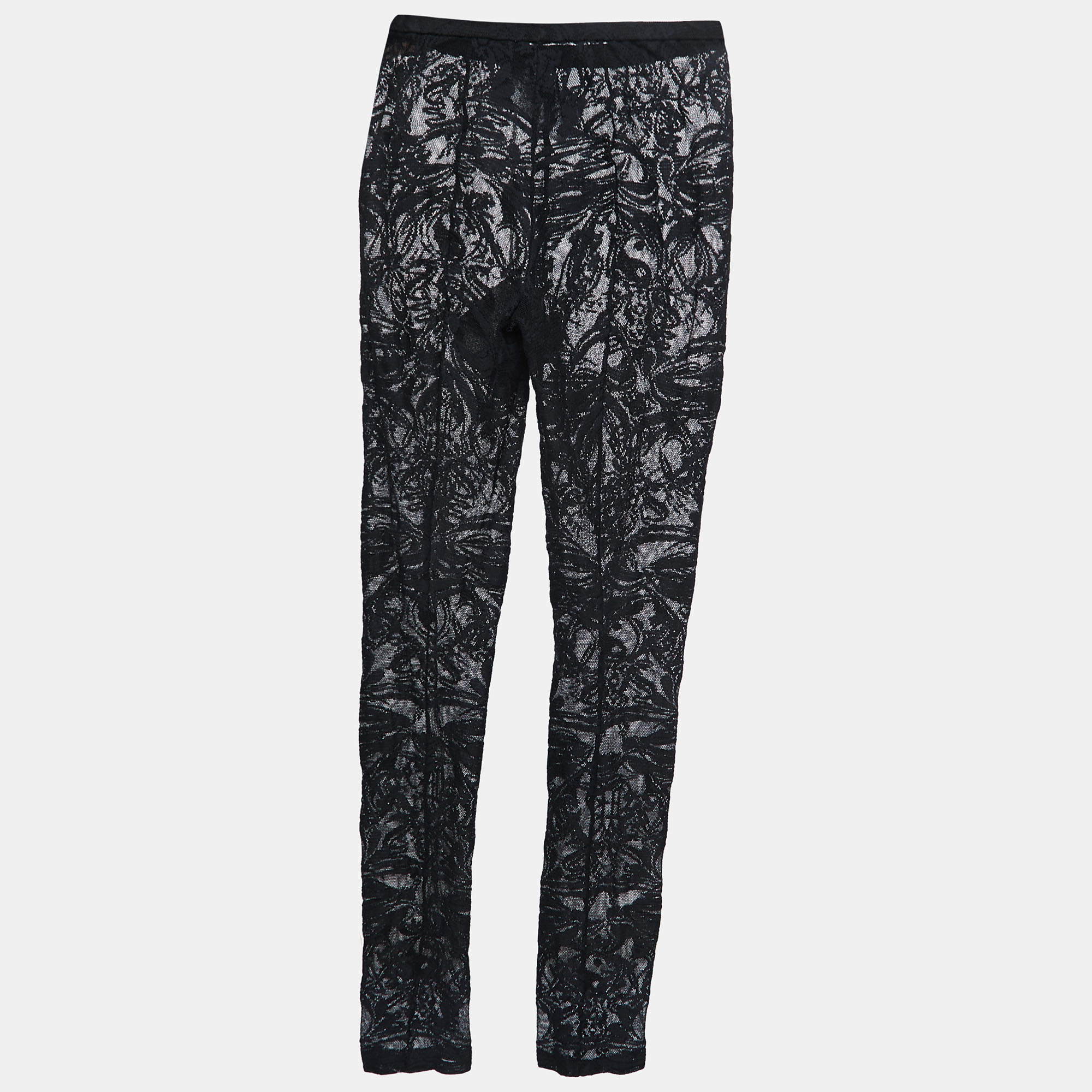Pre Owned Emilio Pucci Black Floral Lace Leggings S