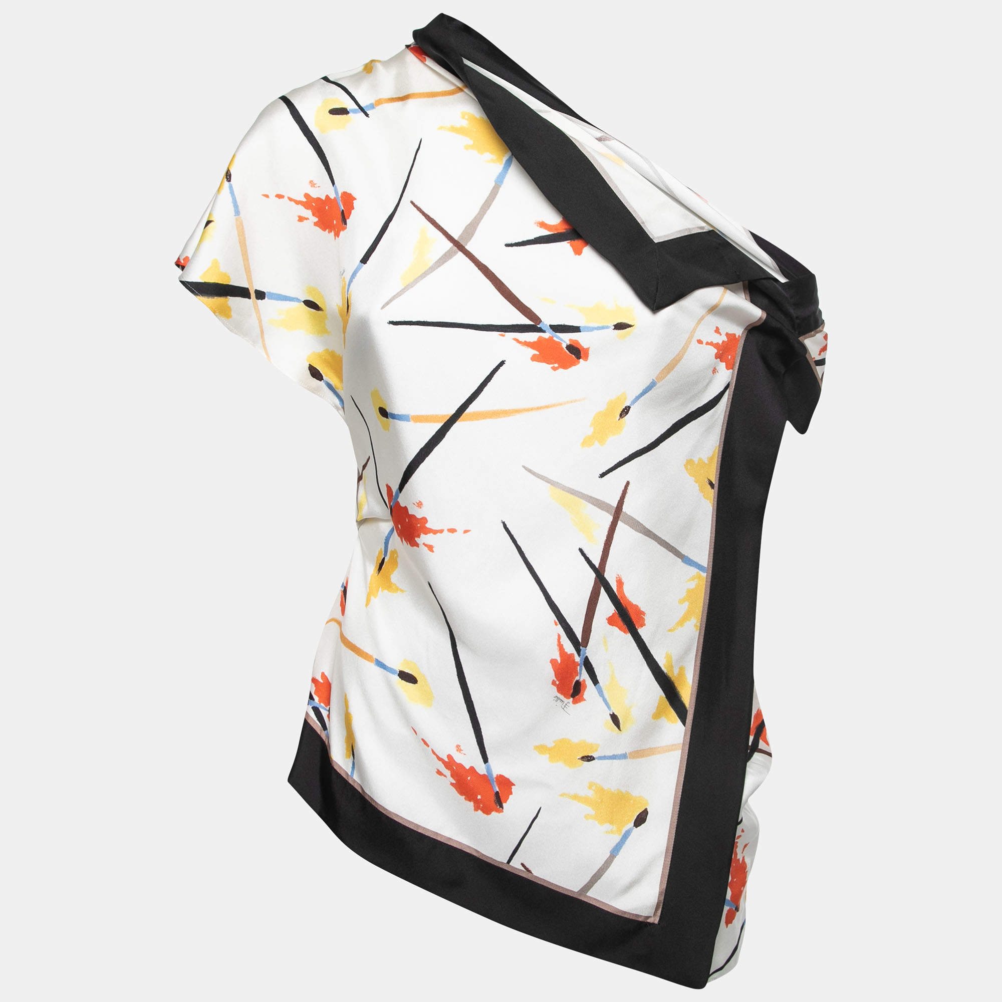 Emilio Pucci White Floral Printed Silk Asymmetrical Top M