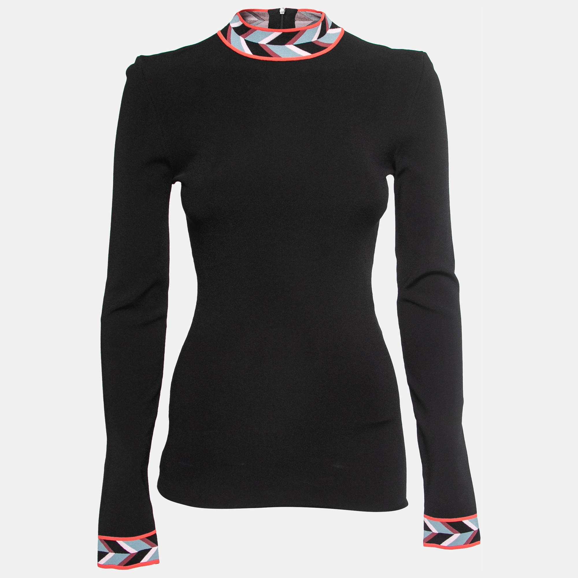 Pre Owned Emilio Pucci Black Knit High Neck Pullover M