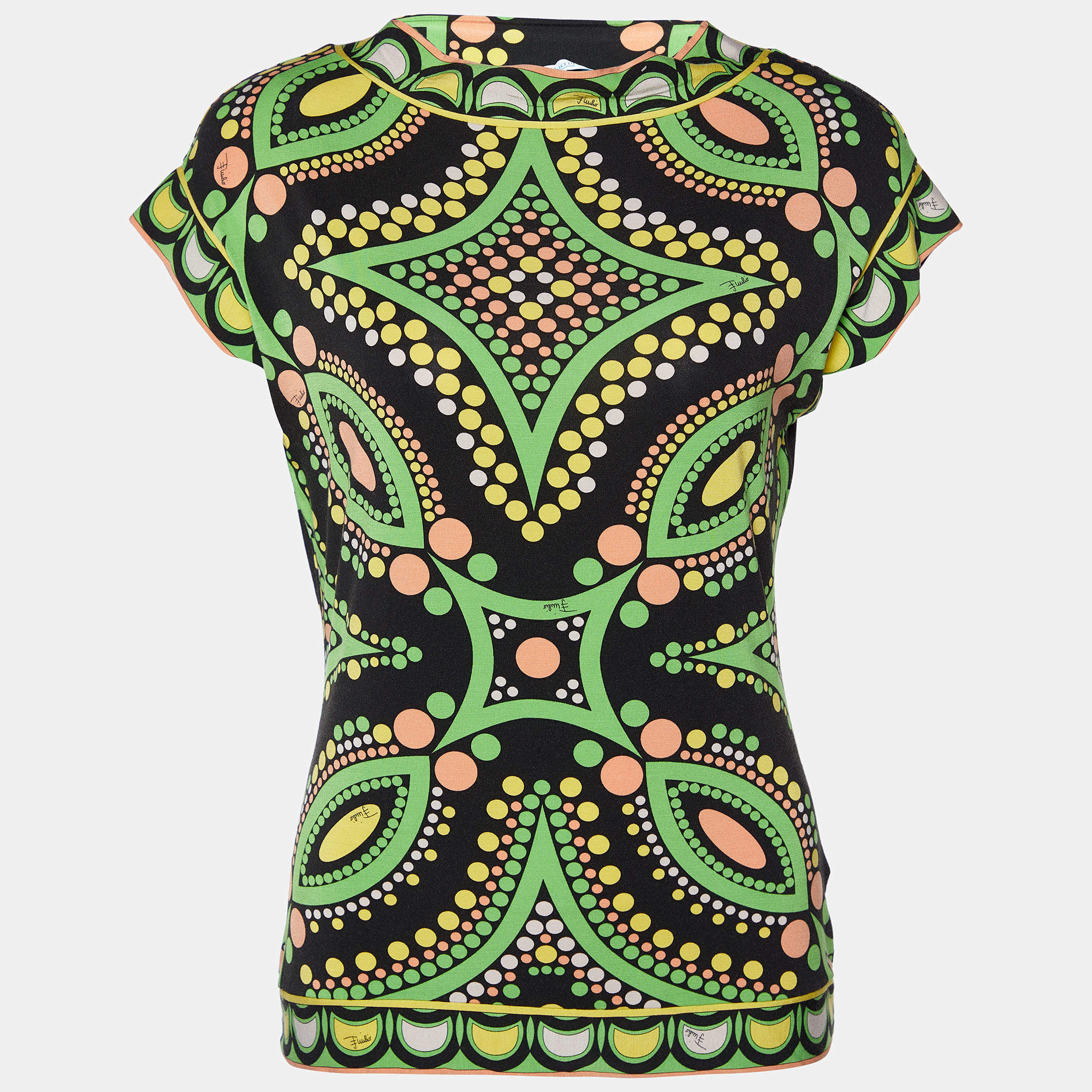 Emilio Pucci Black Printed Knit Sleeveless Top L