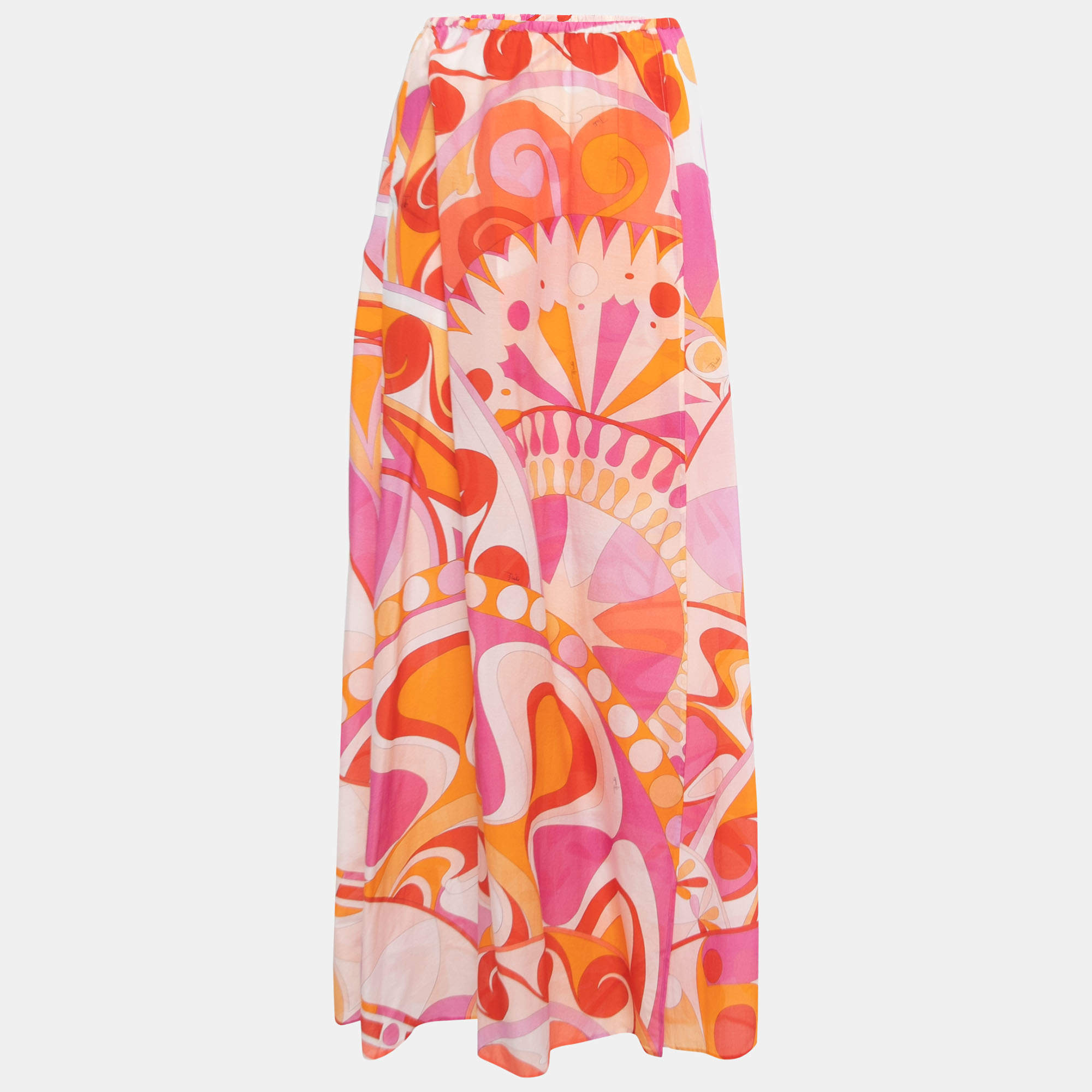 Emilio Pucci Multicolor Printed Cotton Blend Maxi Skirt S