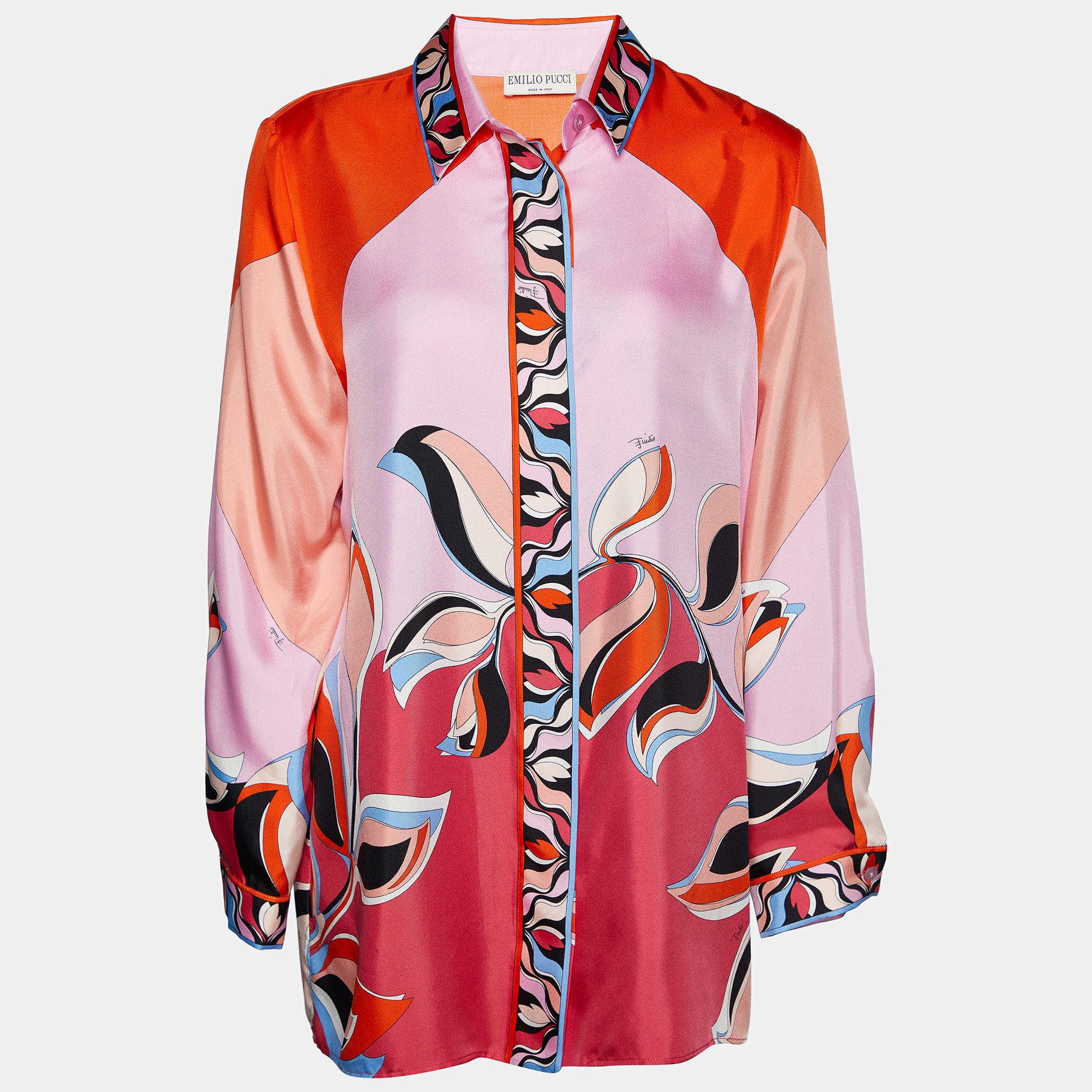 Emilio Pucci Multicolor Printed Silk Button Front Shirt L