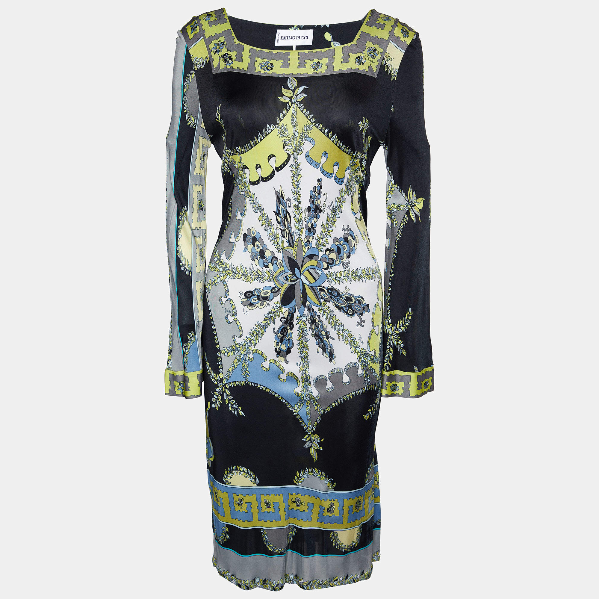 Emilio Pucci Multicolor Printed Jersey Long Sleeve Midi Dress L
