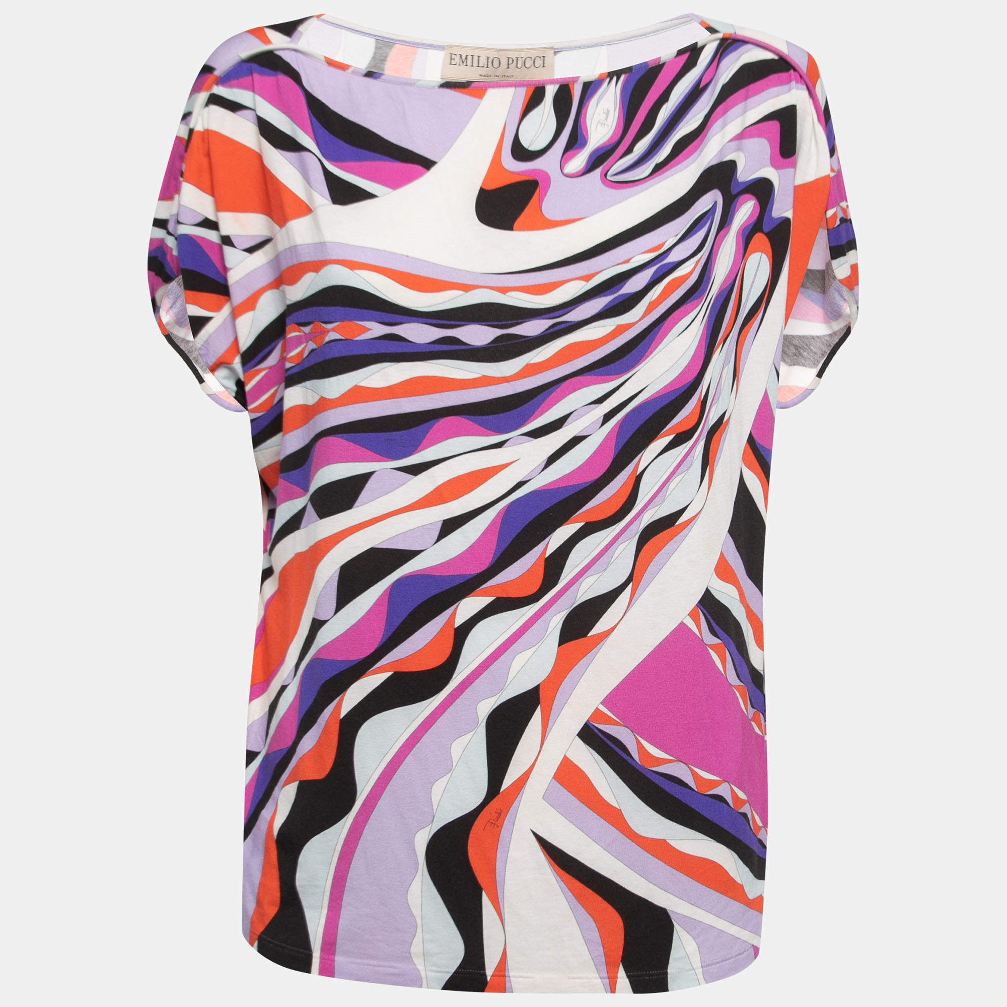 Emilio Pucci Multicolor Abstract Print Crepe Short Sleeve Top M