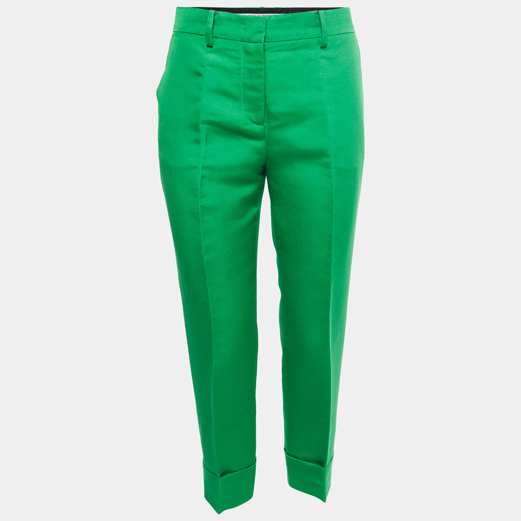 Pre Owned Emilio Pucci Green Silk Tailored Trousers M