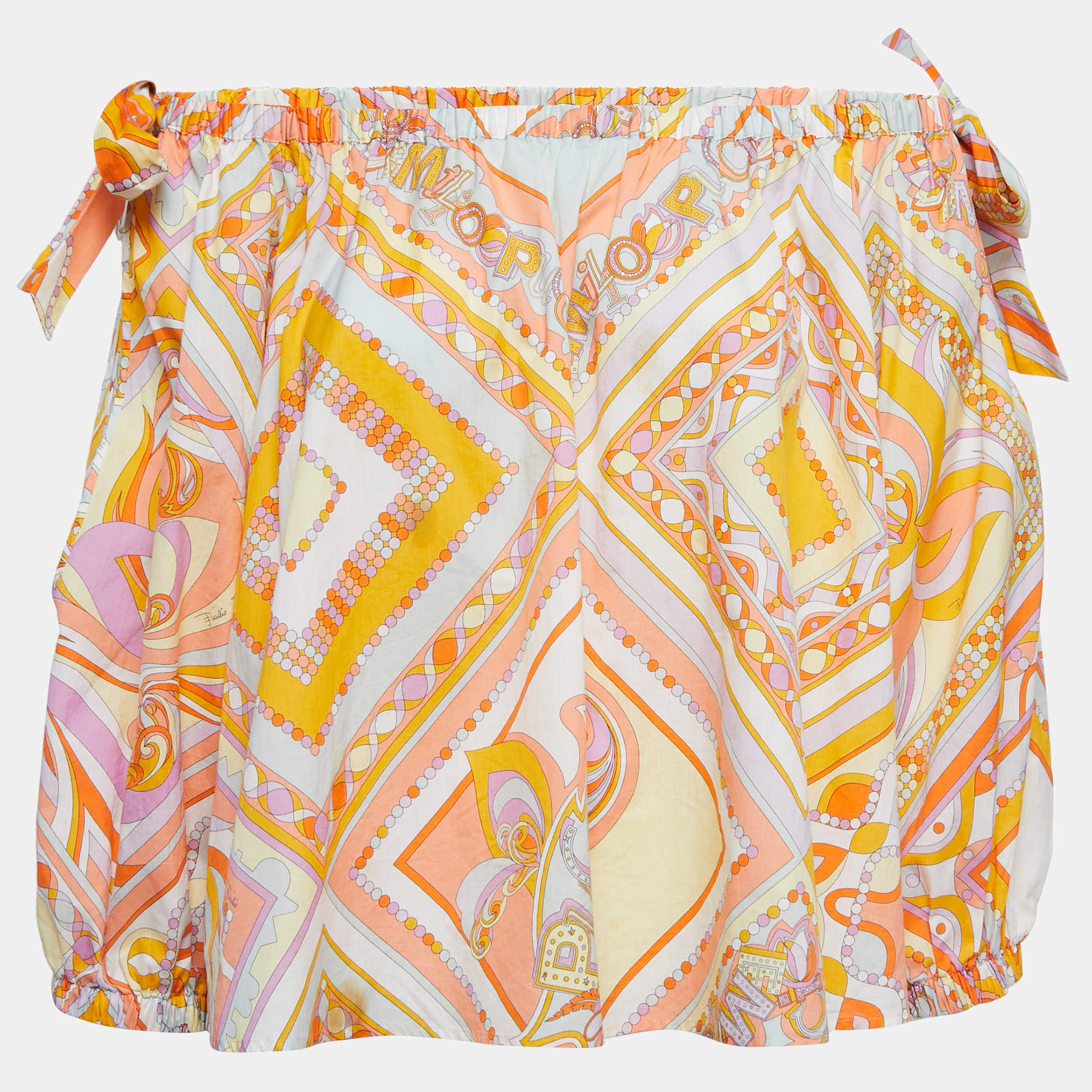 Emilio Pucci Multicolor Printed Cotton Off Shoulder Blouse M