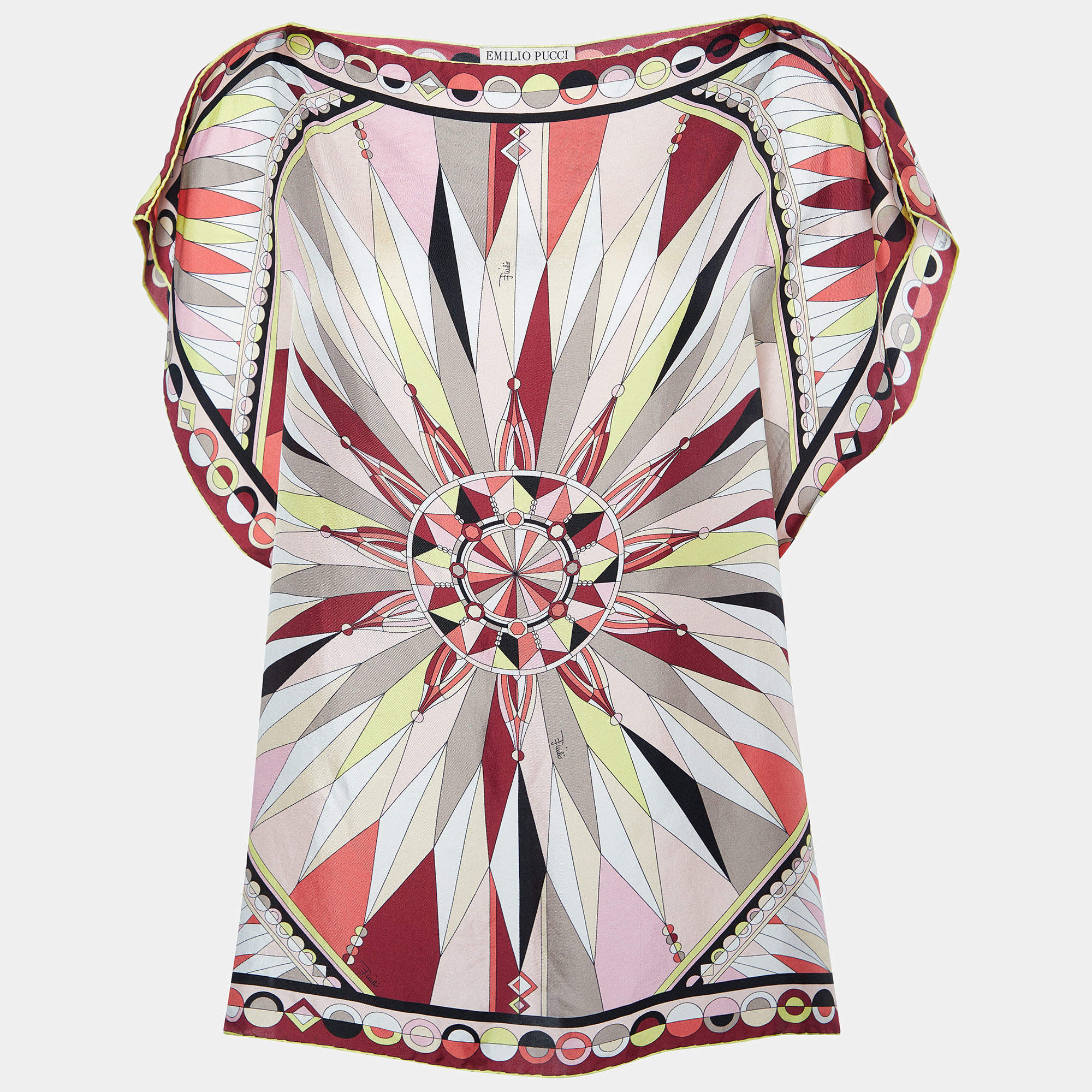 Pre Owned Emilio Pucci Multicolor Printed Silk Kaftan Top (TU)