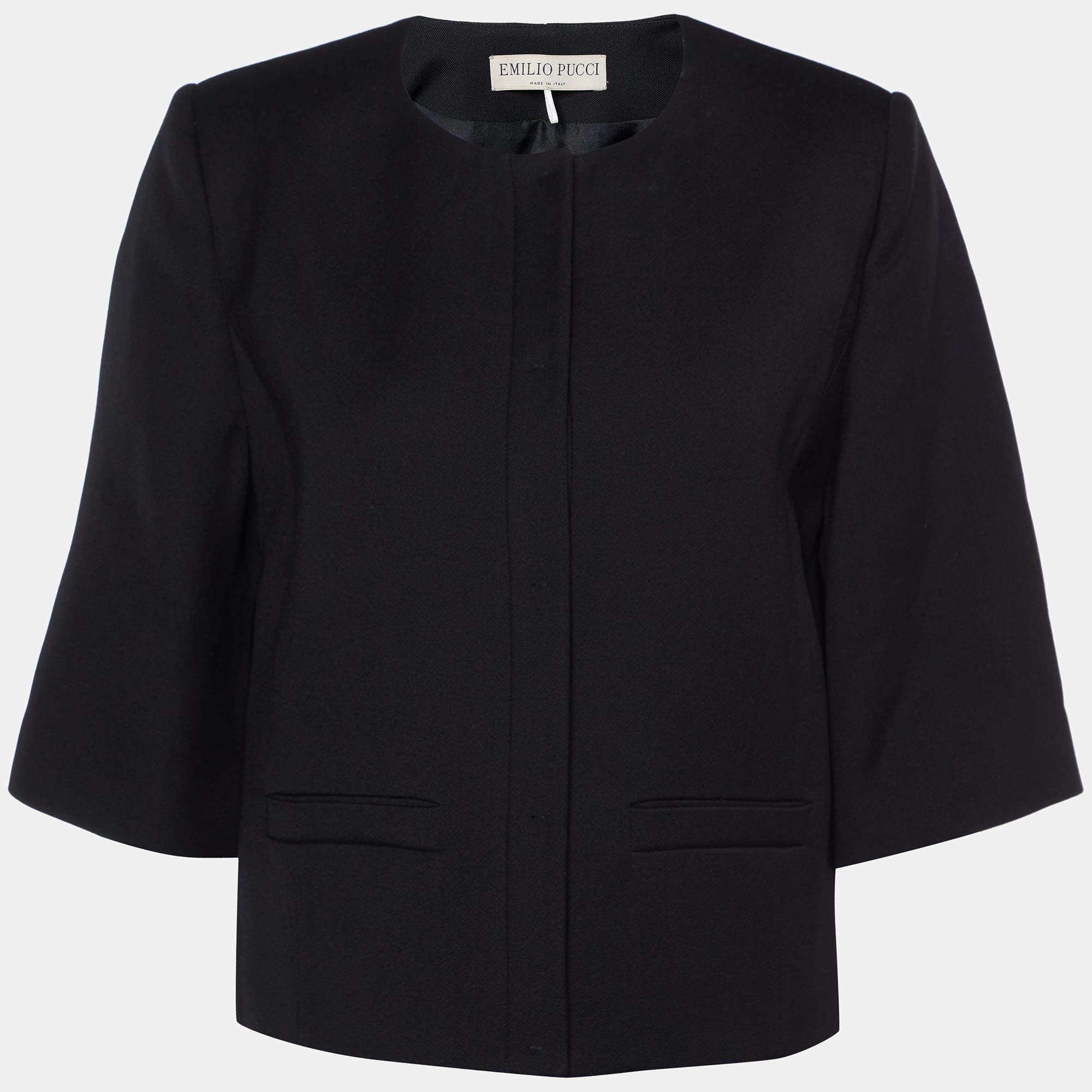 Emilio Pucci Black Wool & Silk Collarless Jacket M