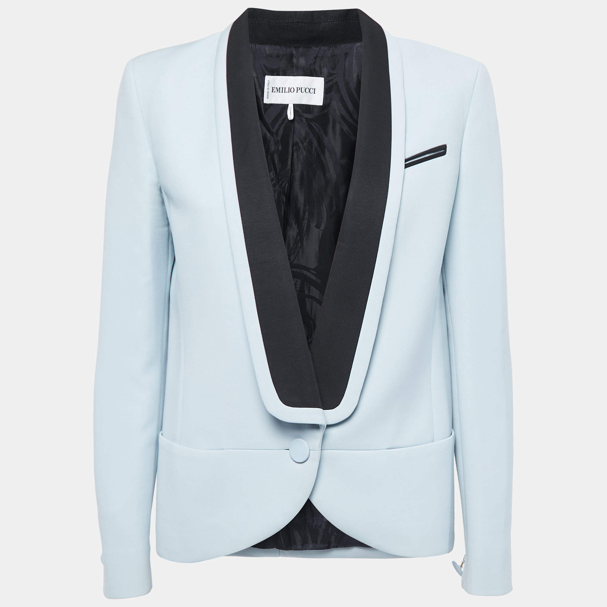 Emilio Pucci Light Blue Wool Shawl Lapeled Blazer M