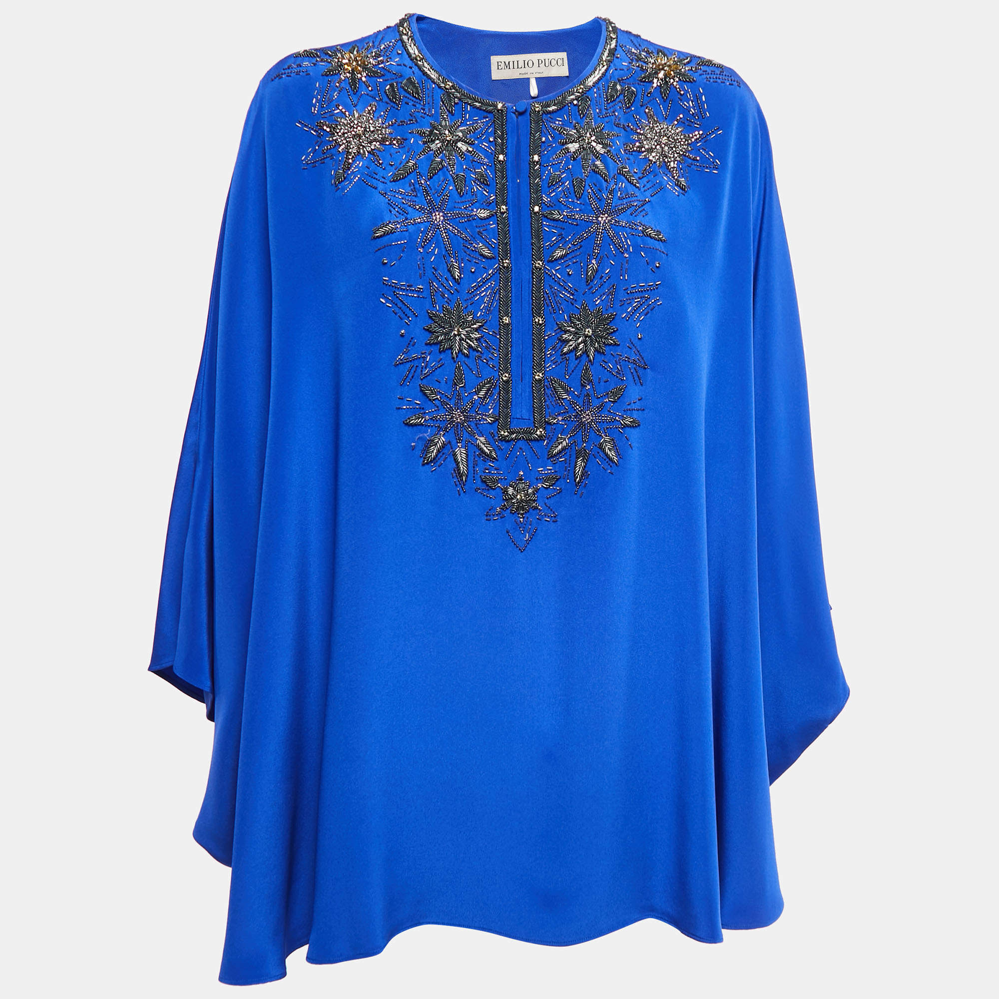 Emilio Pucci Blue Silk Embellished Tunic Top One Size 