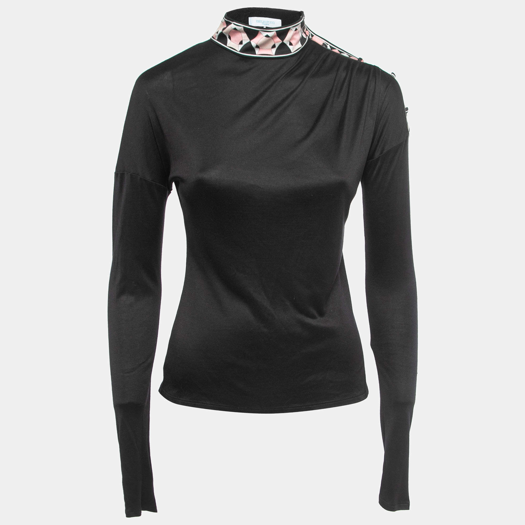 Emilio Pucci Black Jersey Draped Long Sleeve Top S