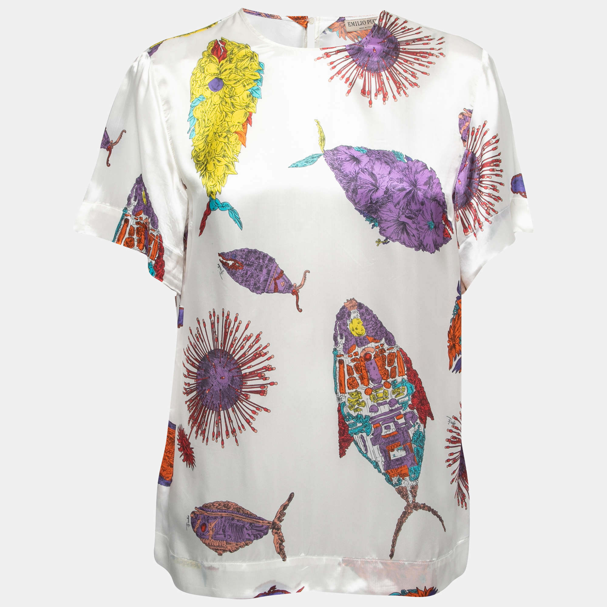 Emilio Pucci White Floral Printed Viscose Top S
