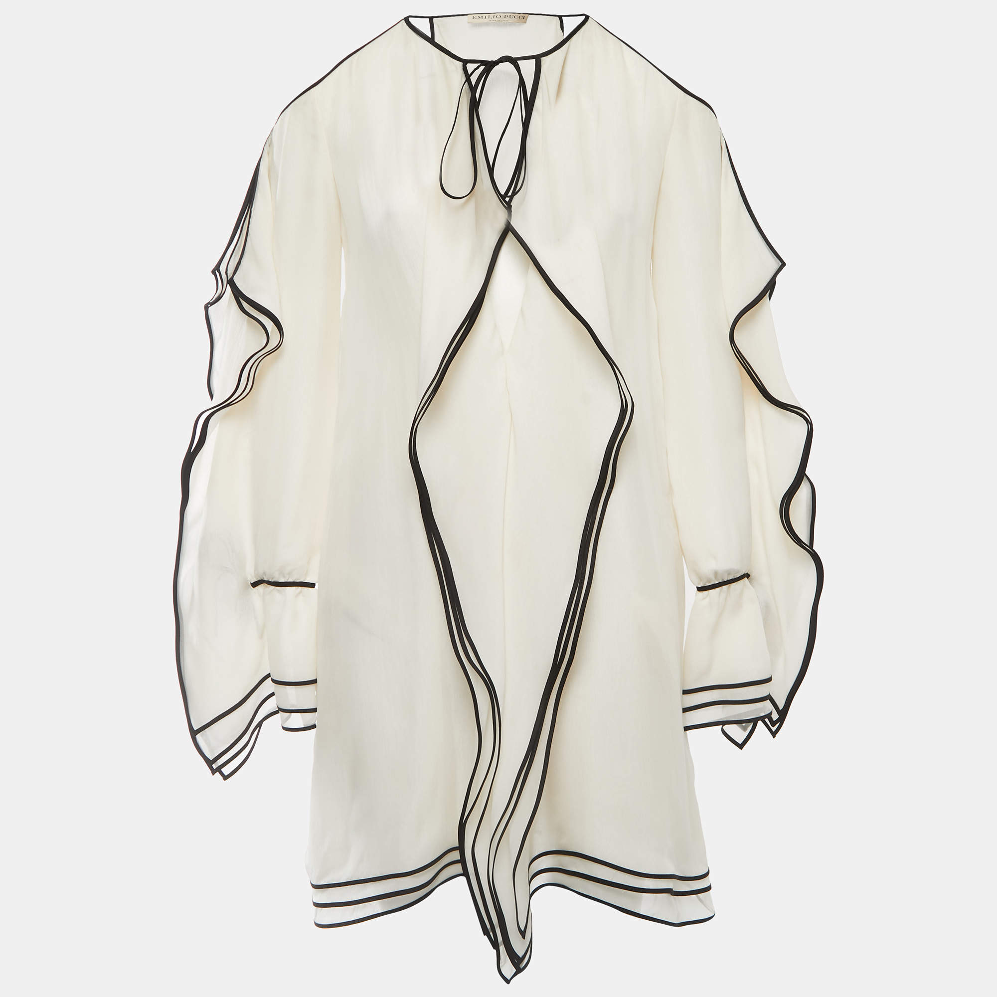 Pre Owned Emilio Pucci Off-White Silk Ruffled Cold Shoulder Mini Dress S