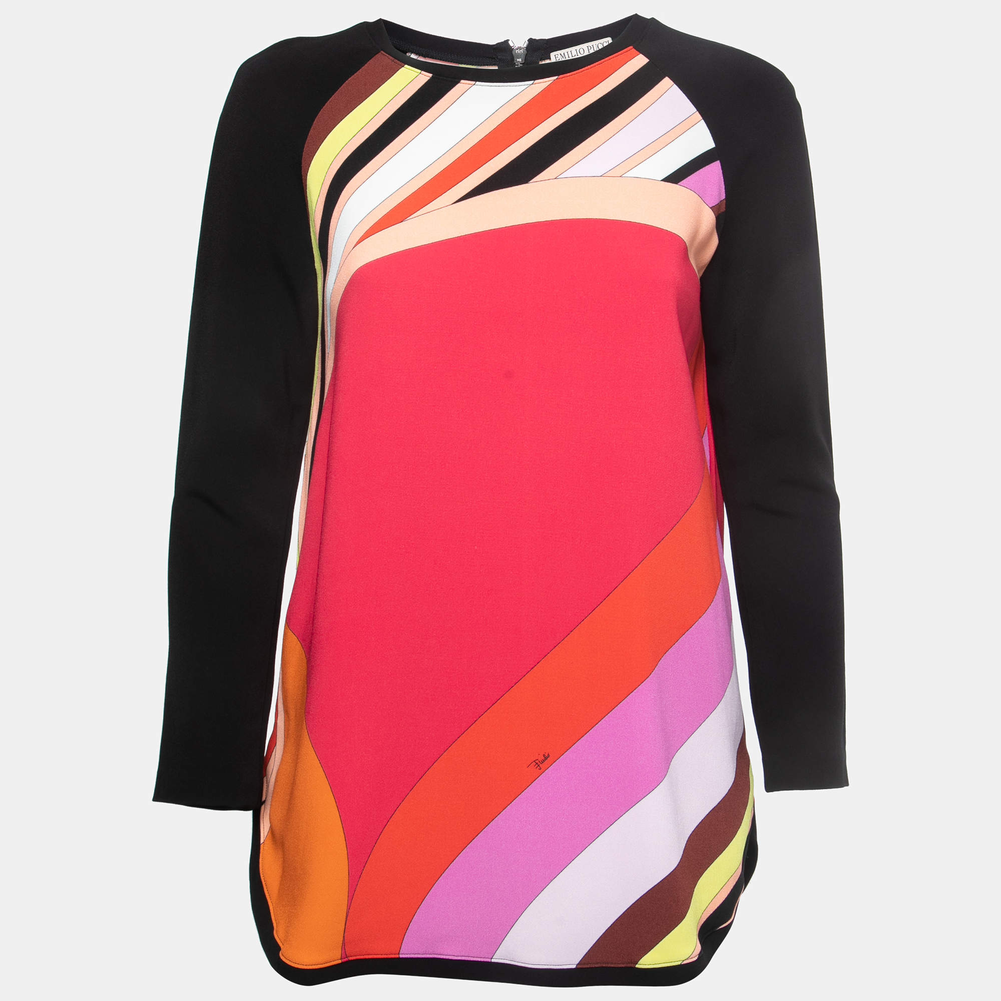 Emilio Pucci Multicolor Crepe Long Sleeve Blouse M