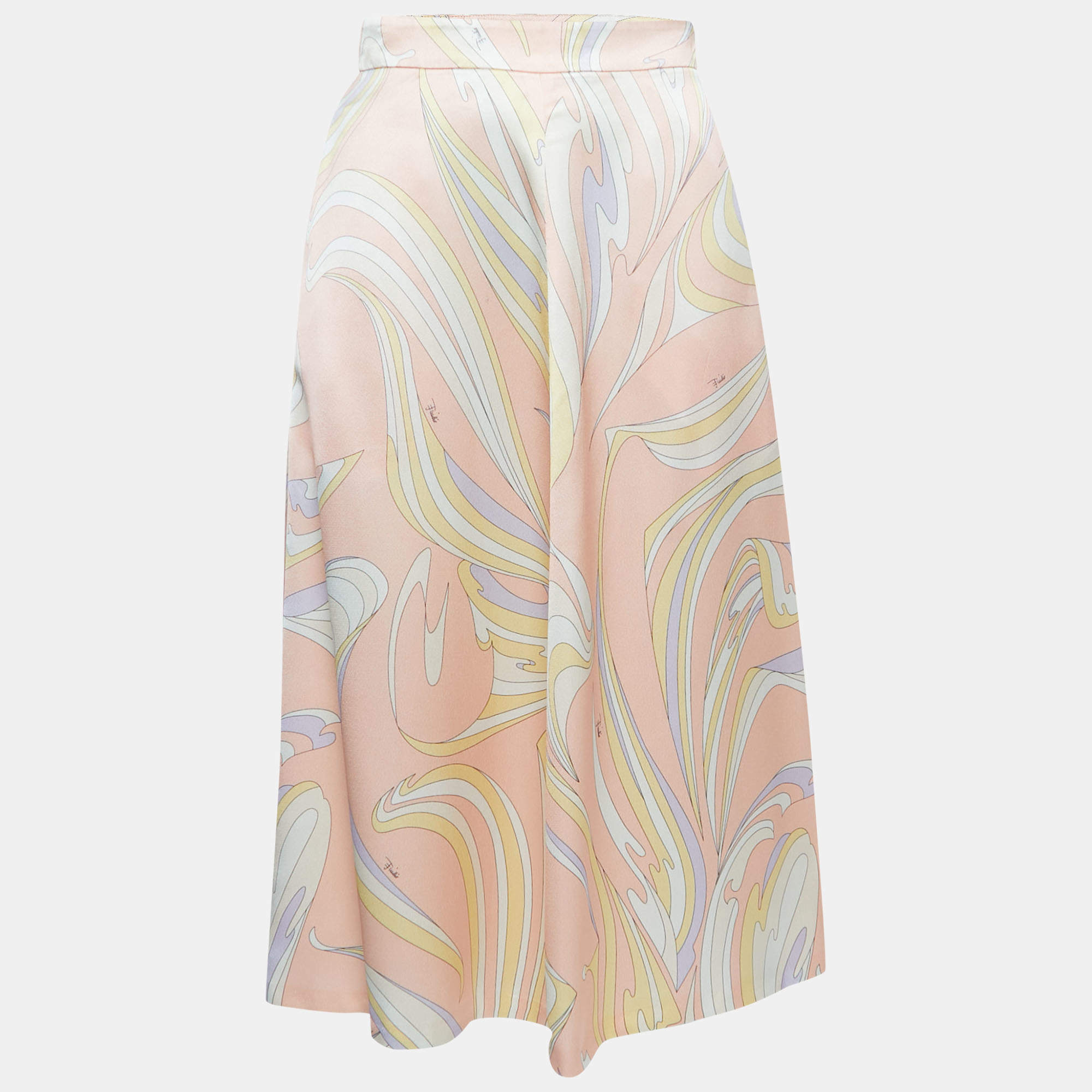 Emilio Pucci Beige Printed Satin Midi Skirt S