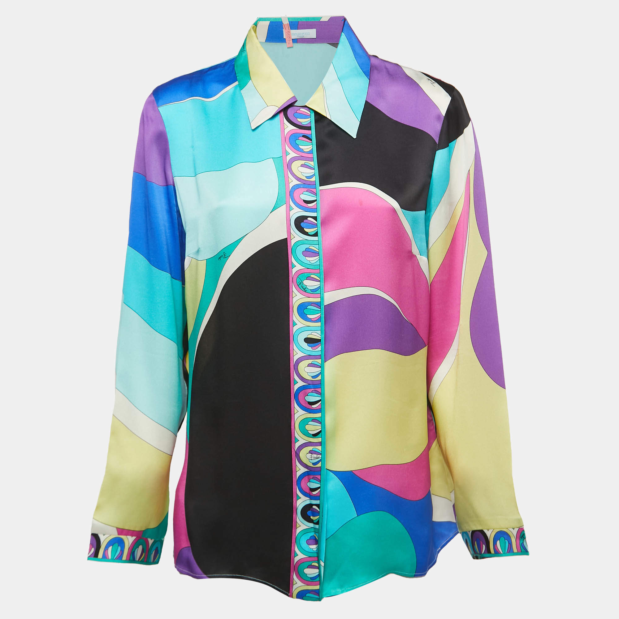 Emilio Pucci Multicolor Print Silk Button Front Full Sleeve Shirt L