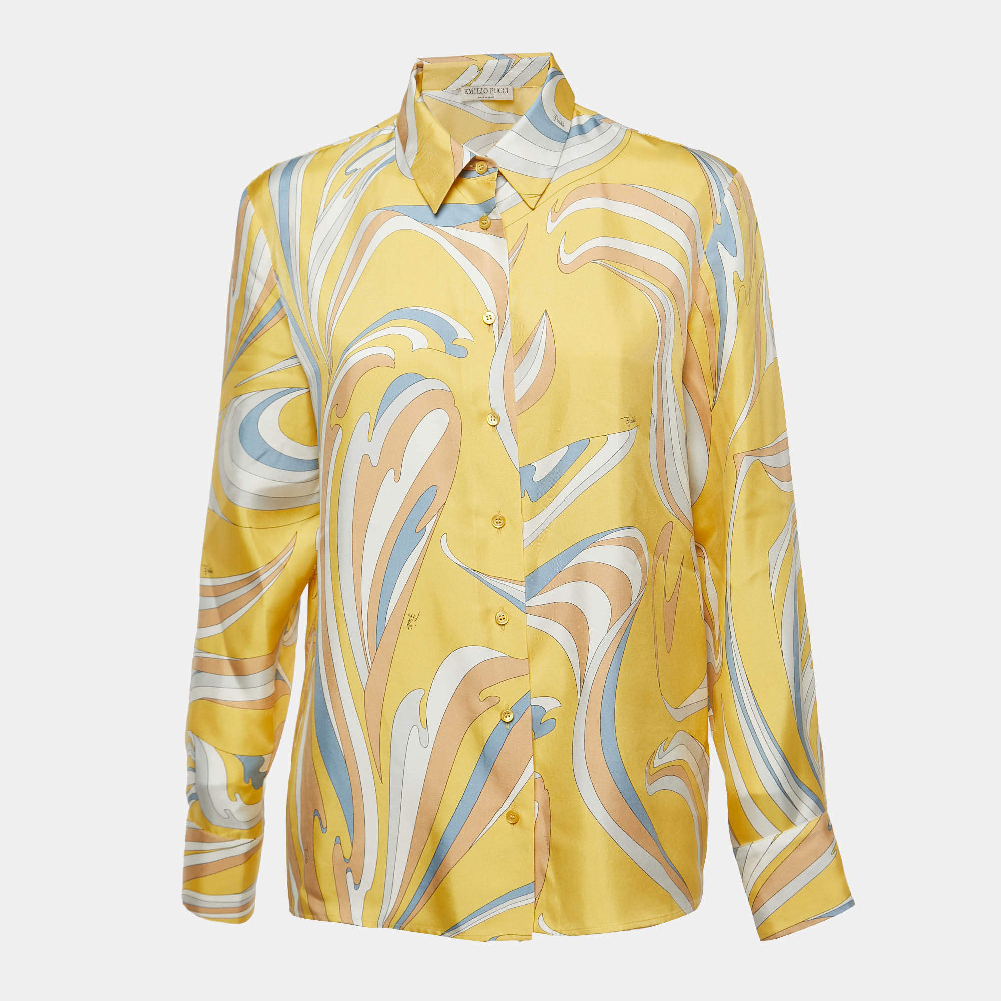 Emilio Pucci Yellow Vortici Print Silk Shirt M