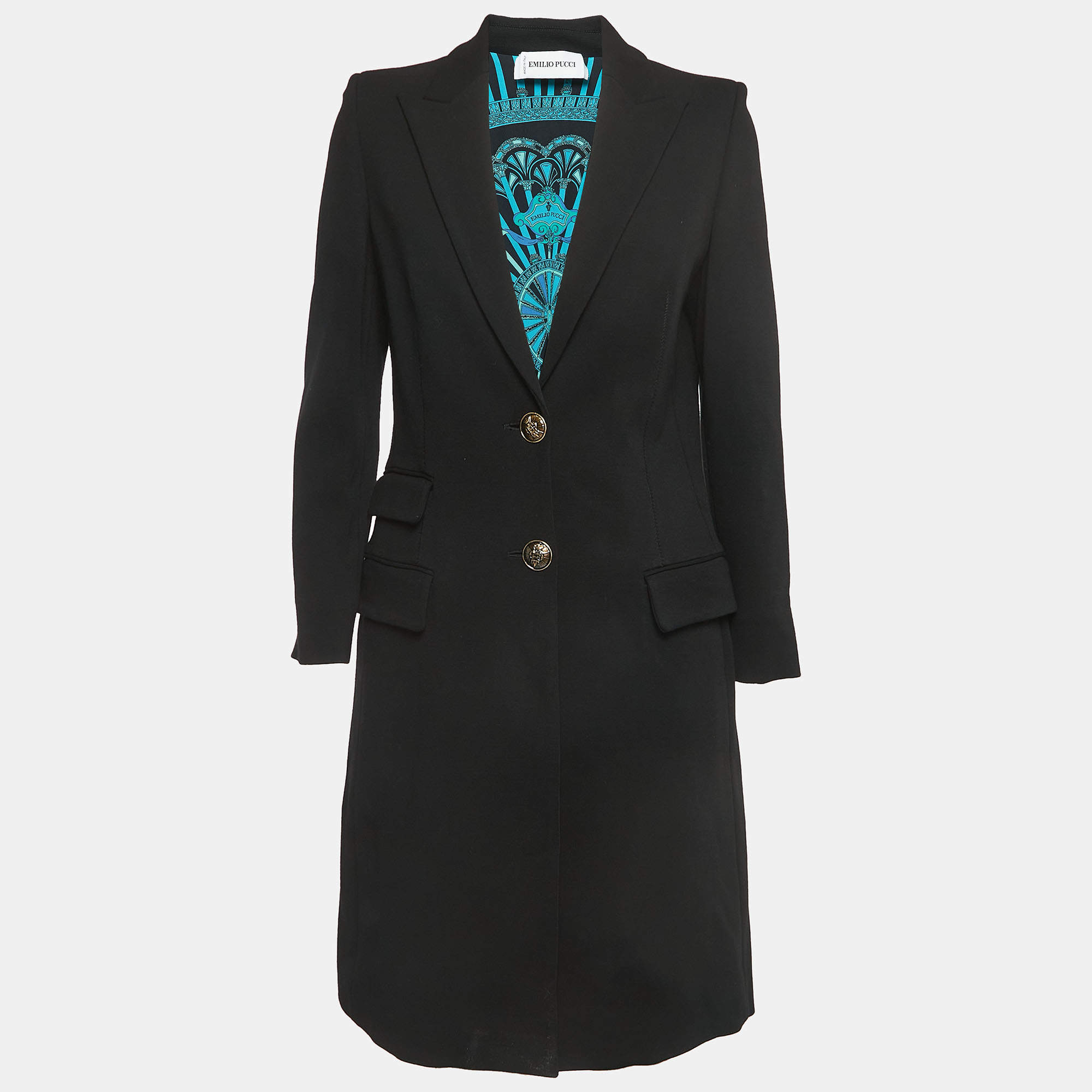 Emilio Pucci Black Knit Single Breasted Coat M