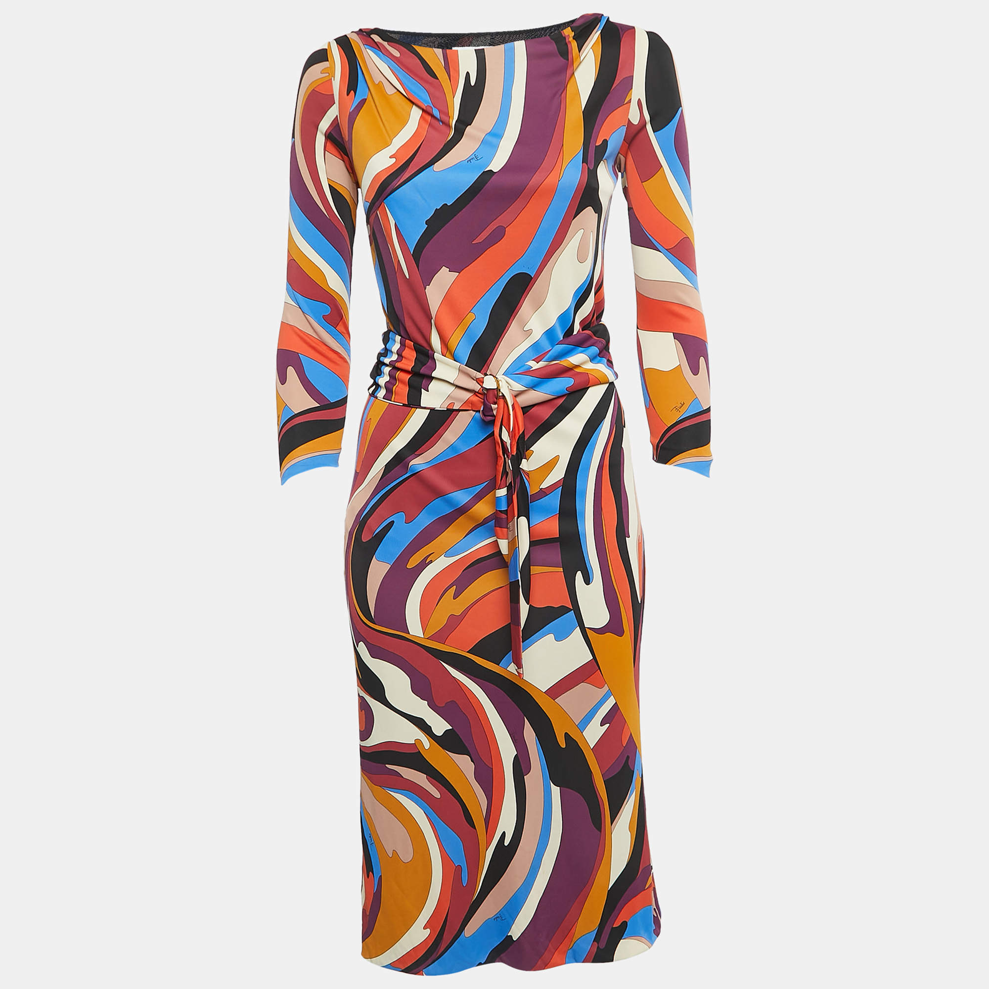 Emilio Pucci Multicolor Printed Jersey Midi Dress S