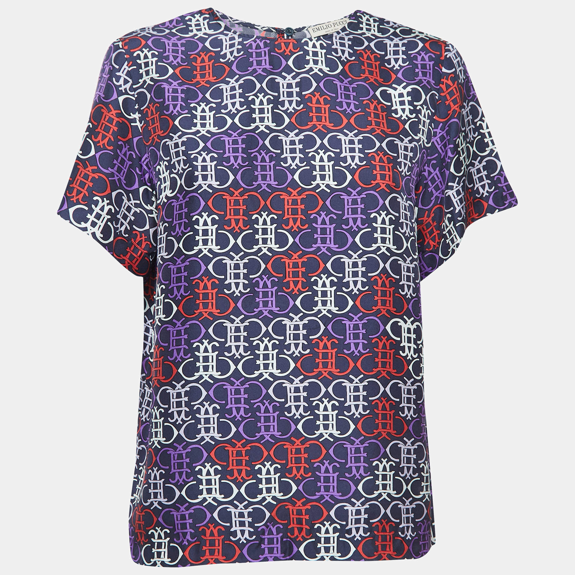 Emilio Pucci  Multicolor All-Over Print Cotton Round Neck Blouse S