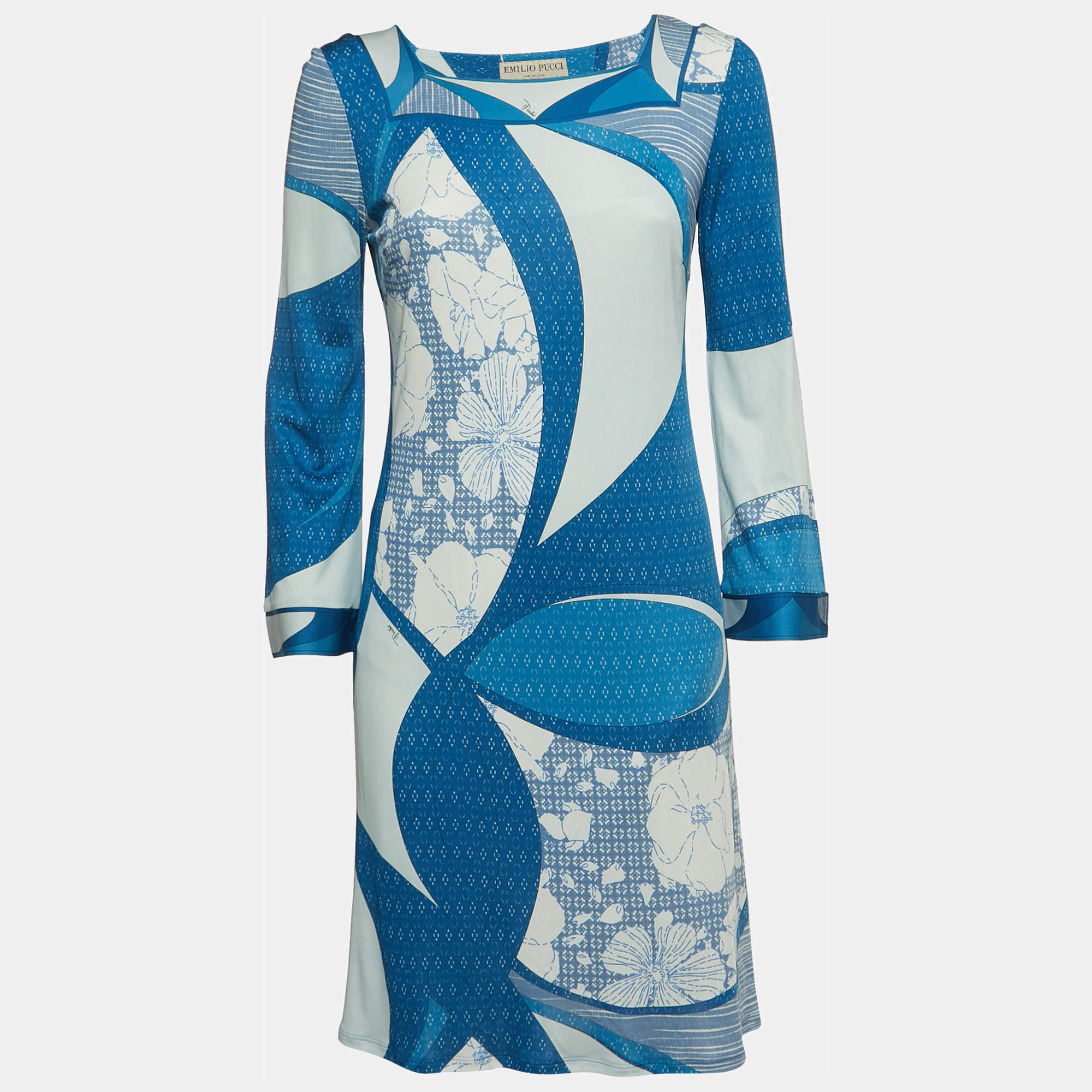 Emilio Pucci Blue Printed Jersey Midi Dress M
