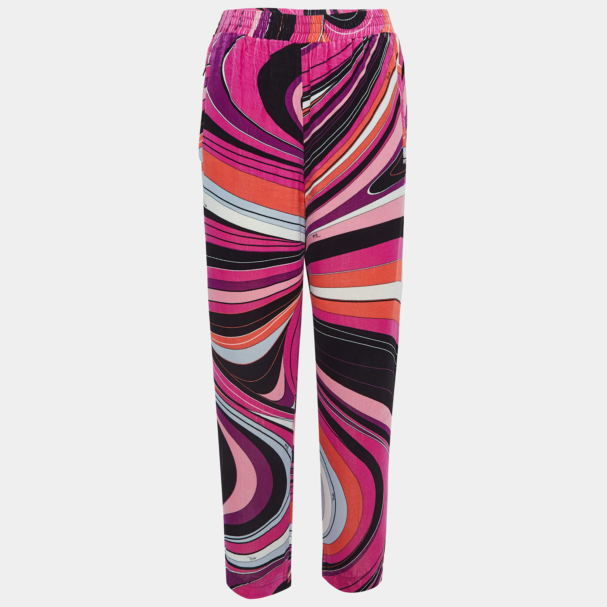 مملوكة مسبقًا Emilio Pucci Pink Print Velvet Elasticated Waist Pants M