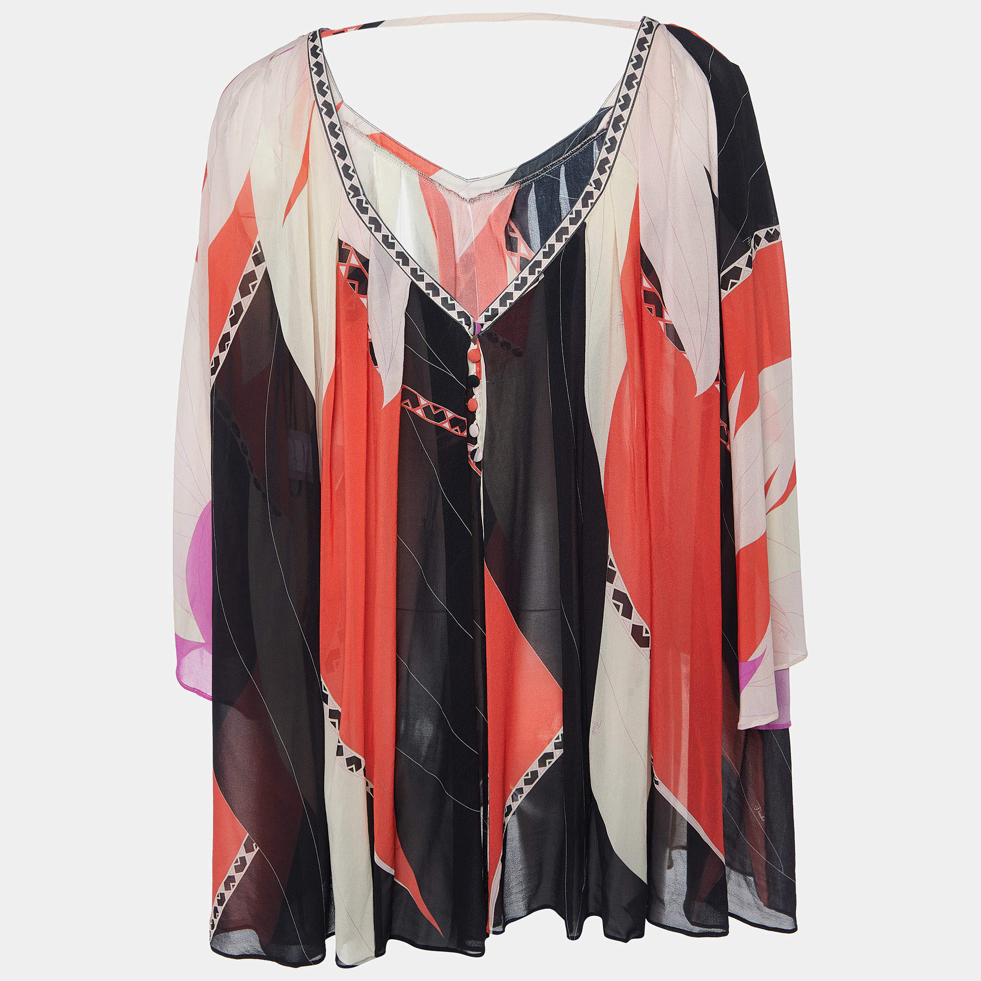 Emilio Pucci Firenze Multicolor Abstract Print Silk Flared Blouse L