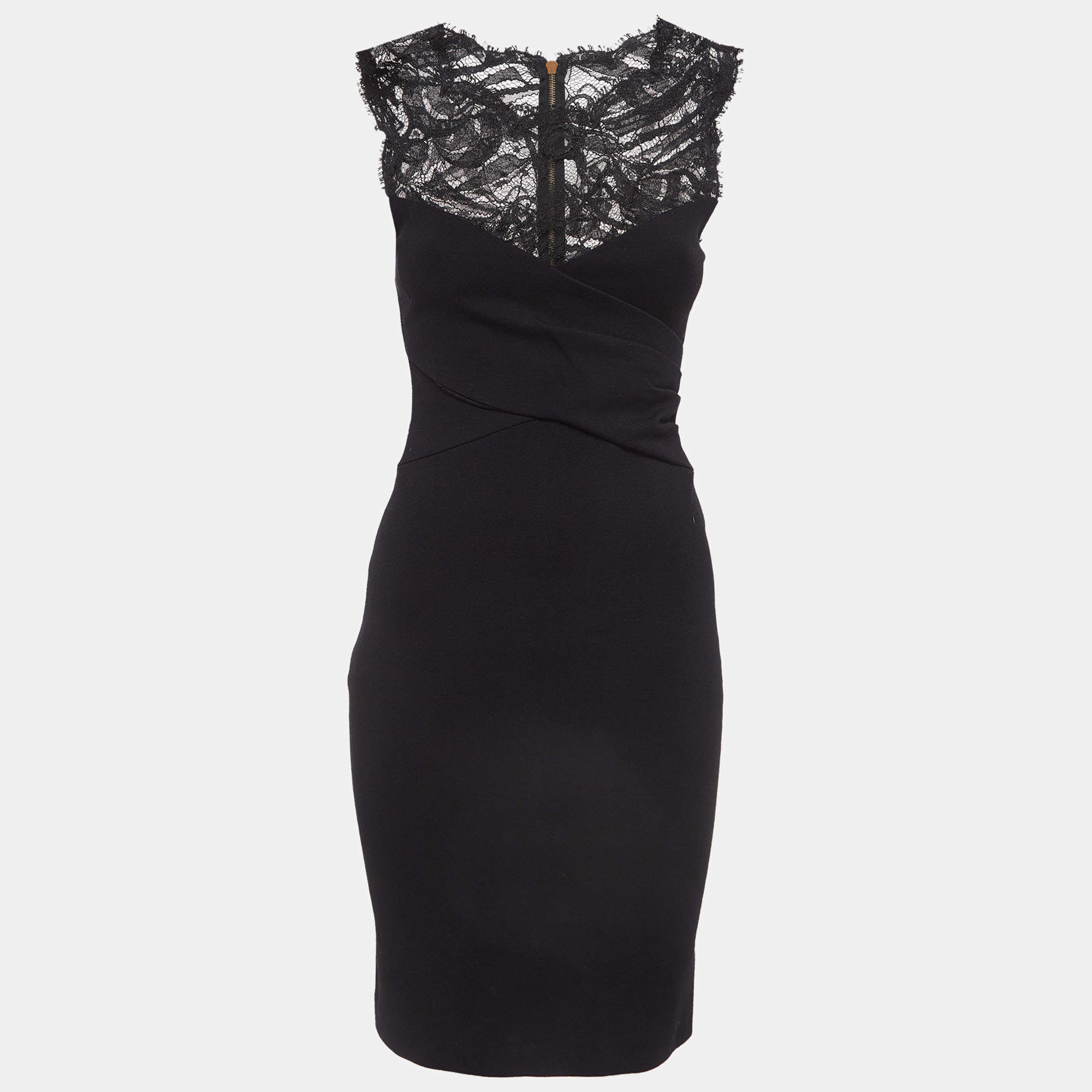 Pre Owned Emilio Pucci Black Knit Lace Trimmed Sleeveless Short Dress S