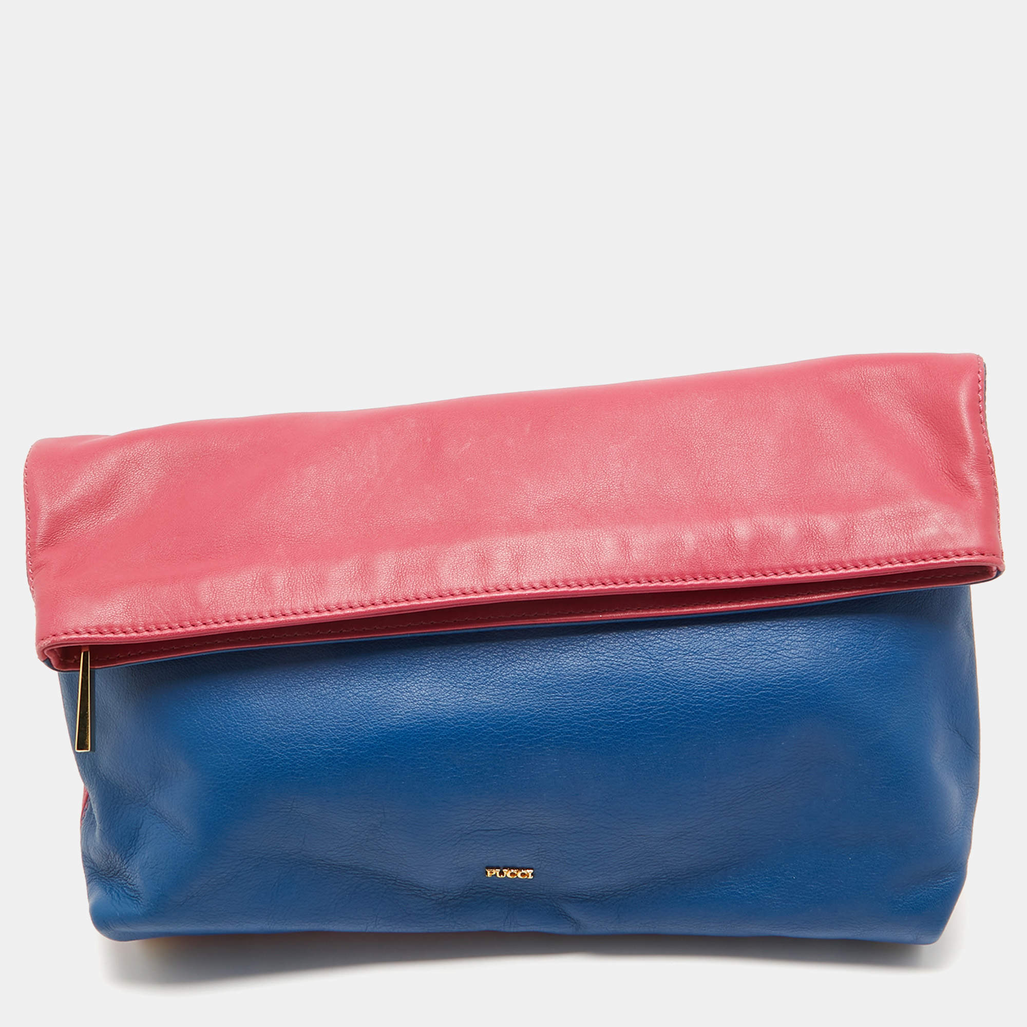 Pre Owned Emilio Pucci Pink/Blue Leather Fold Over Clutch