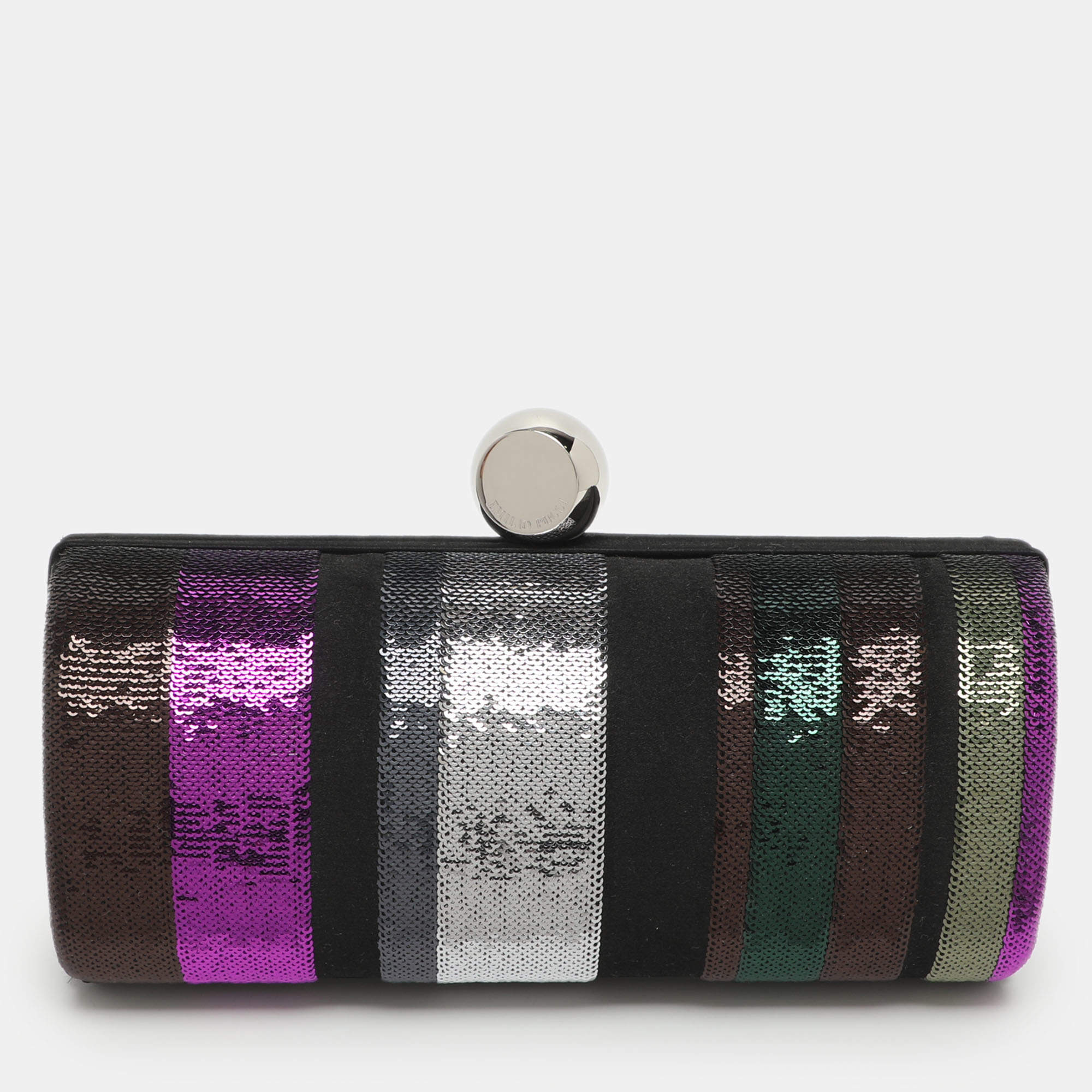 Pre Owned Emilio Pucci Multicolor Stripe Satin and Sequins Clutch