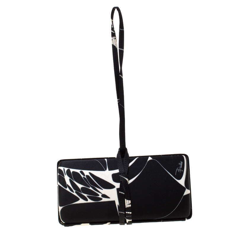 Pre Owned Emilio Pucci Black/White Satin Clutch