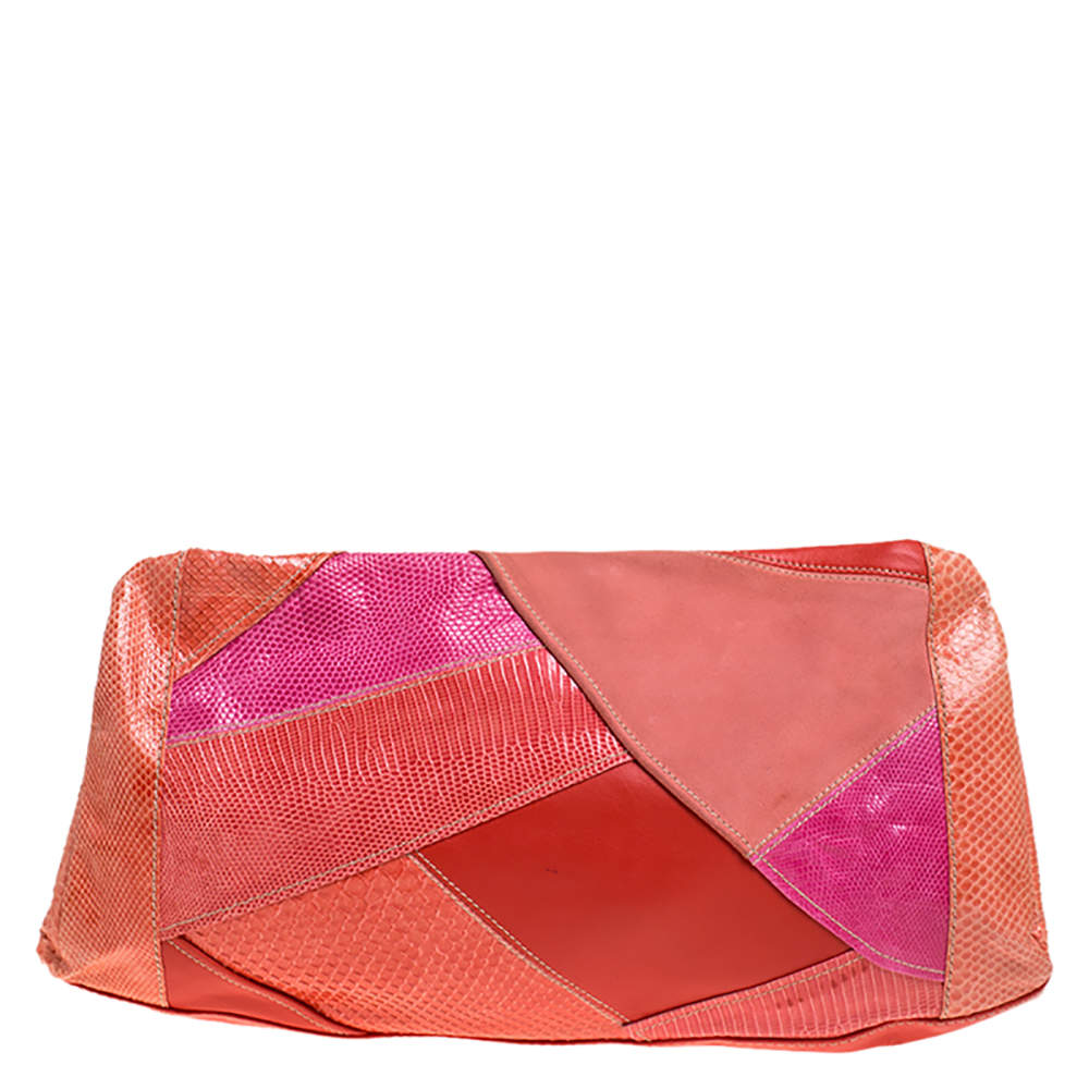 Emilio Pucci Multicolor Exotic and Leather Color Block Frame Clutch