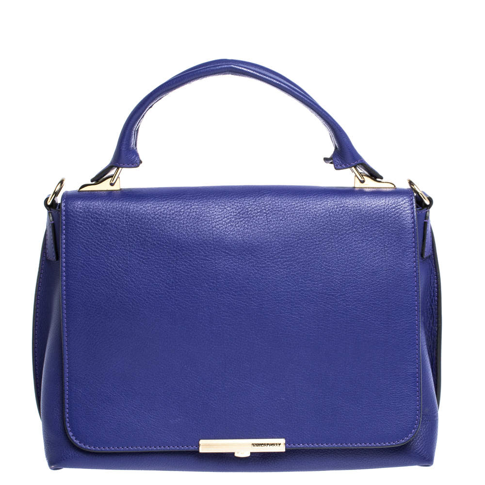 Pre Owned Emilio Pucci Blue Leather Flap Top Handle Bag