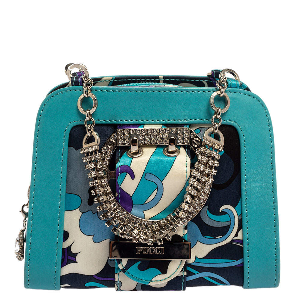Emilio Pucci Multicolor Satin and Leather Chain Bag