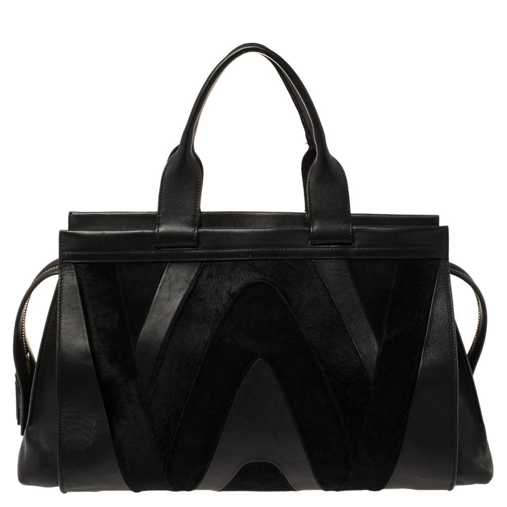 Pre Owned Emilio Pucci Black Leather, Suede and Calfhair Tote