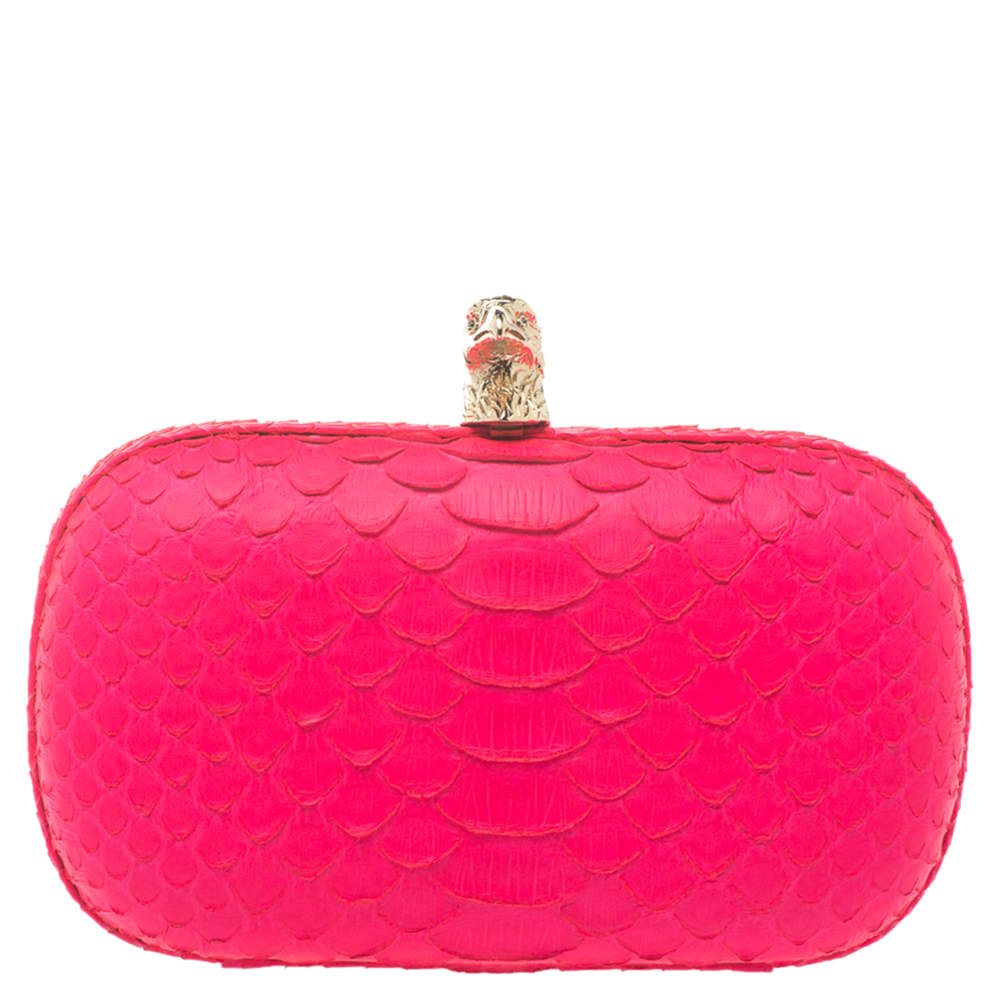 Emilio Pucci Neon Pink Python Eagle Box Clutch