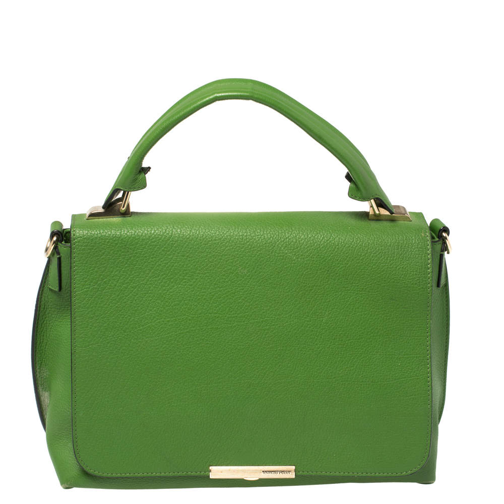 Pre Owned Emilio Pucci Green Leather Flap Top Handle Bag
