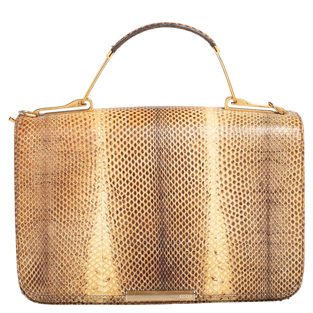 Pre Owned Emilio Pucci Beige/Brown Python Leather Newton Shoulder Bag