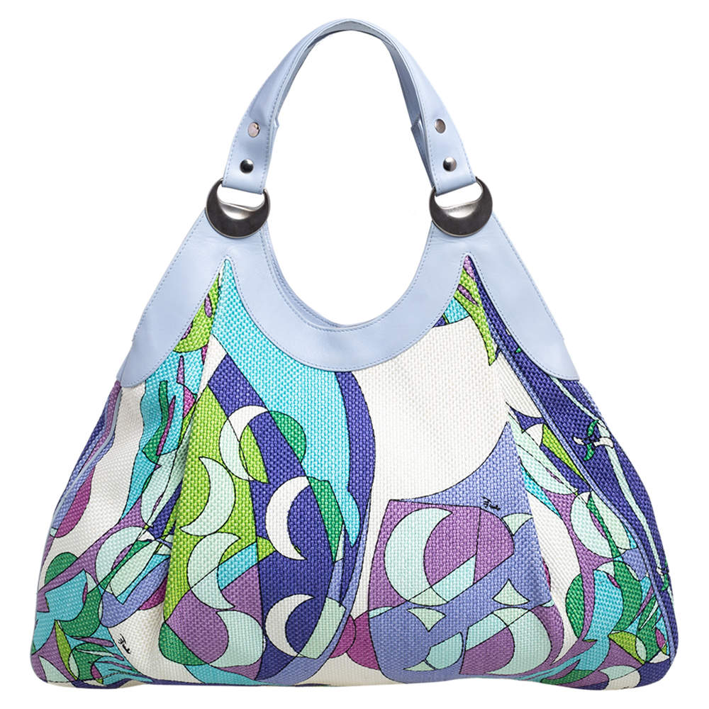 Emilio Pucci LARGE Hobo Style Shoulder Handbag Purse Print Fabric