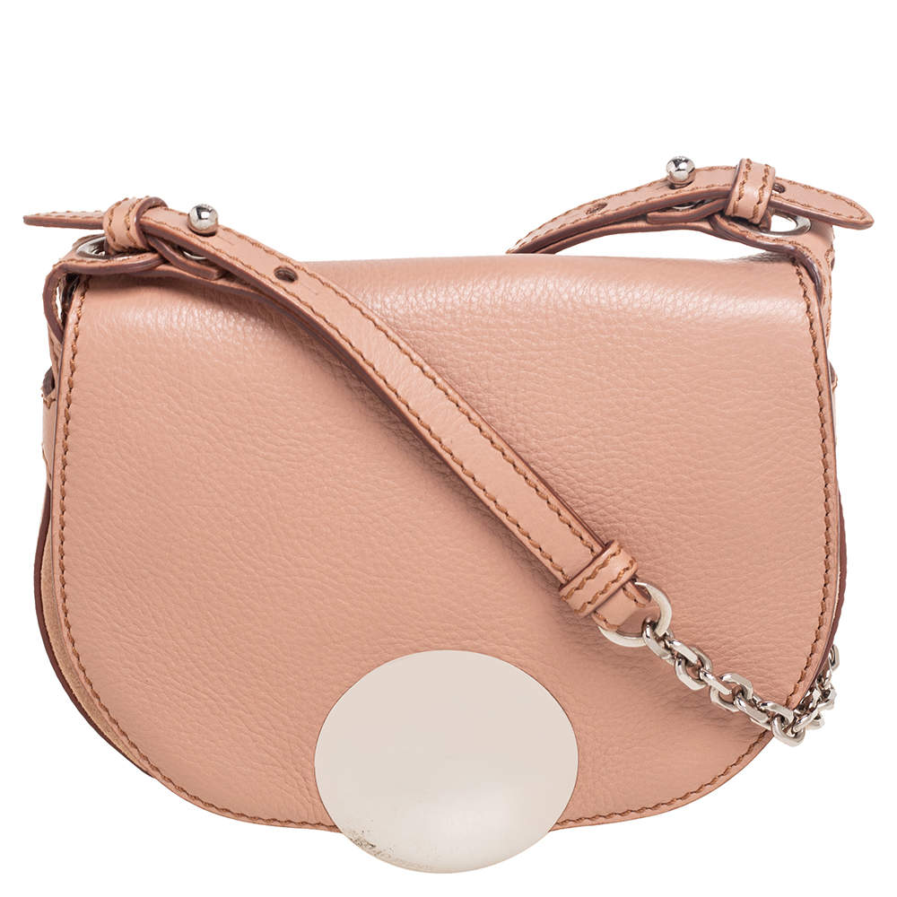 Pre Owned Emilio Pucci Beige Leather and Suede Metal Flap Chain Crossbody Bag