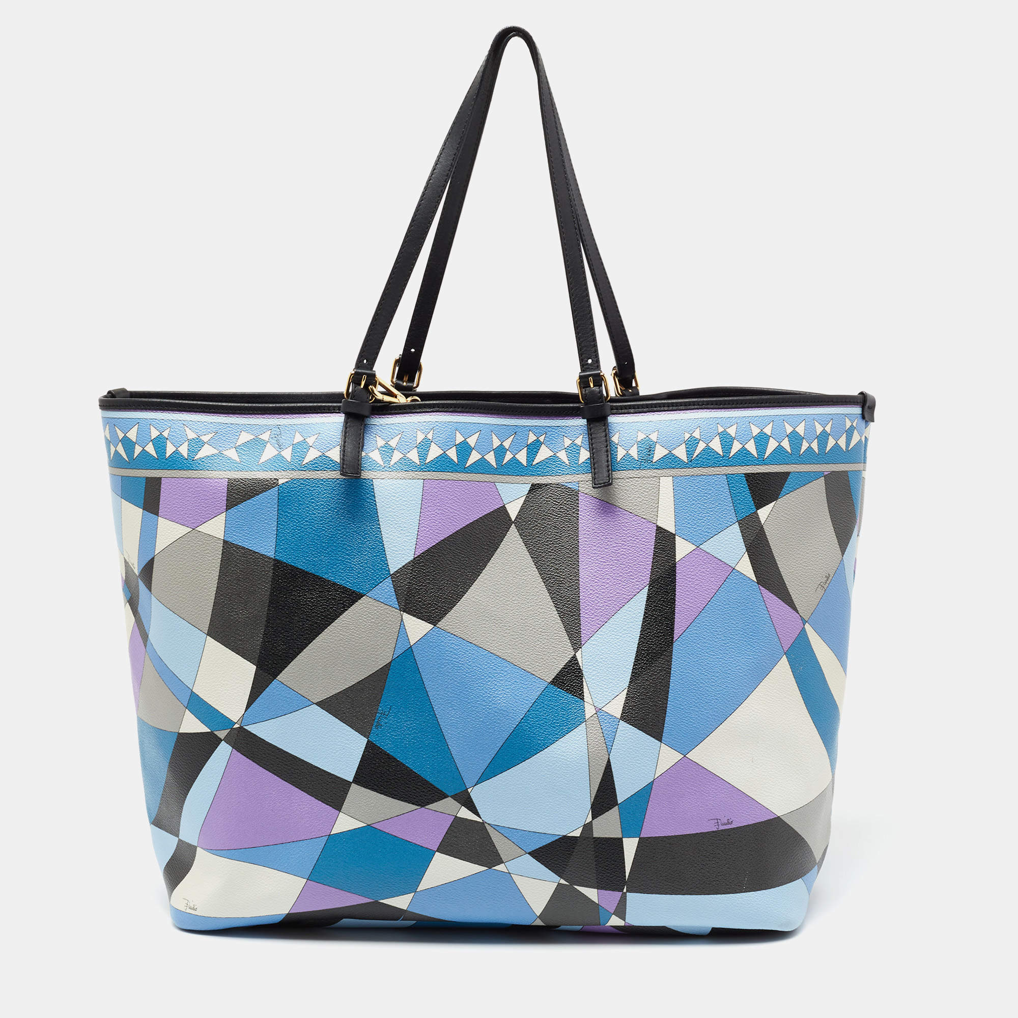 Emilio Pucci Multicolor Printed Coated Canvas and Leather Tote