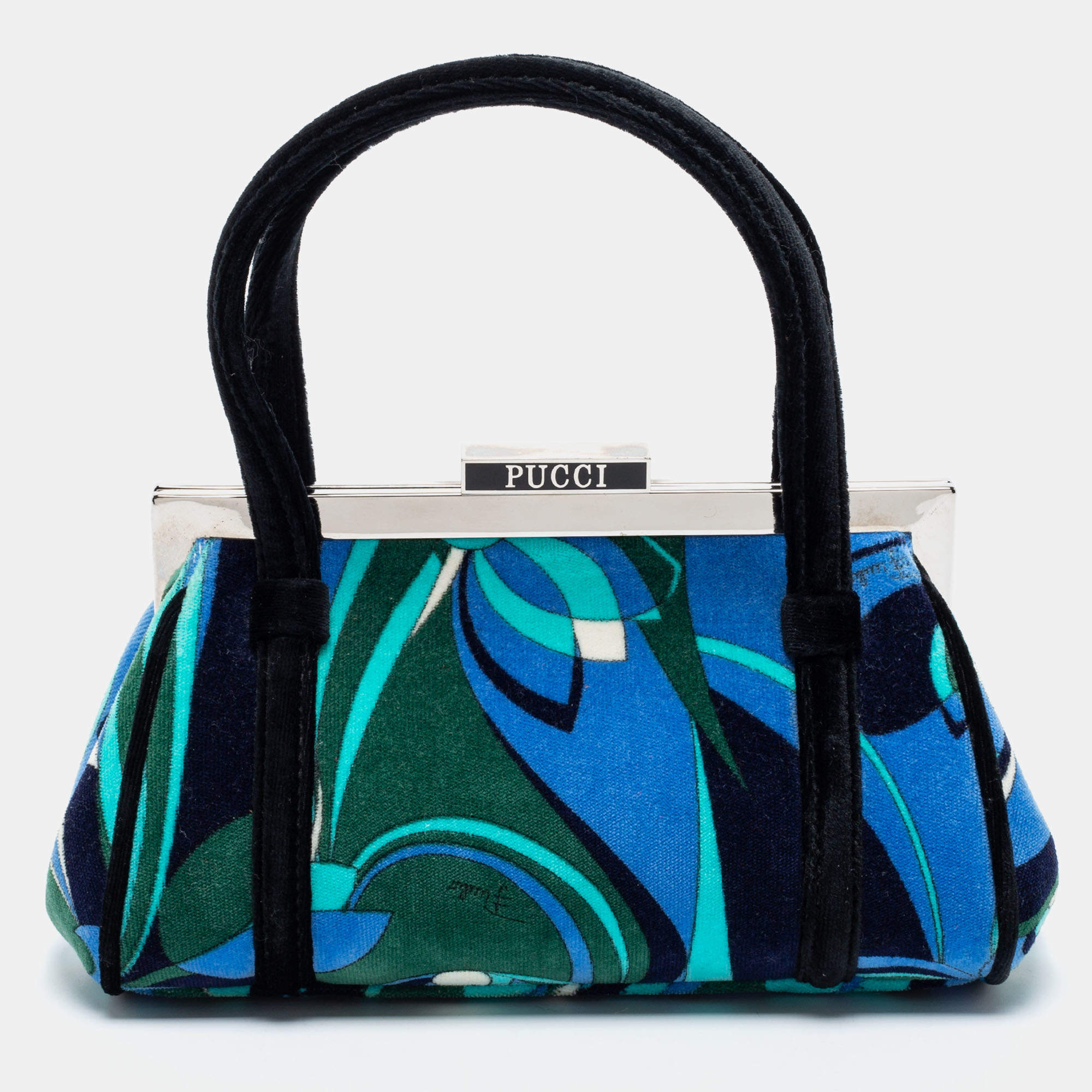 Emilio Pucci Multicolor Printed Velvet Frame Satchel
