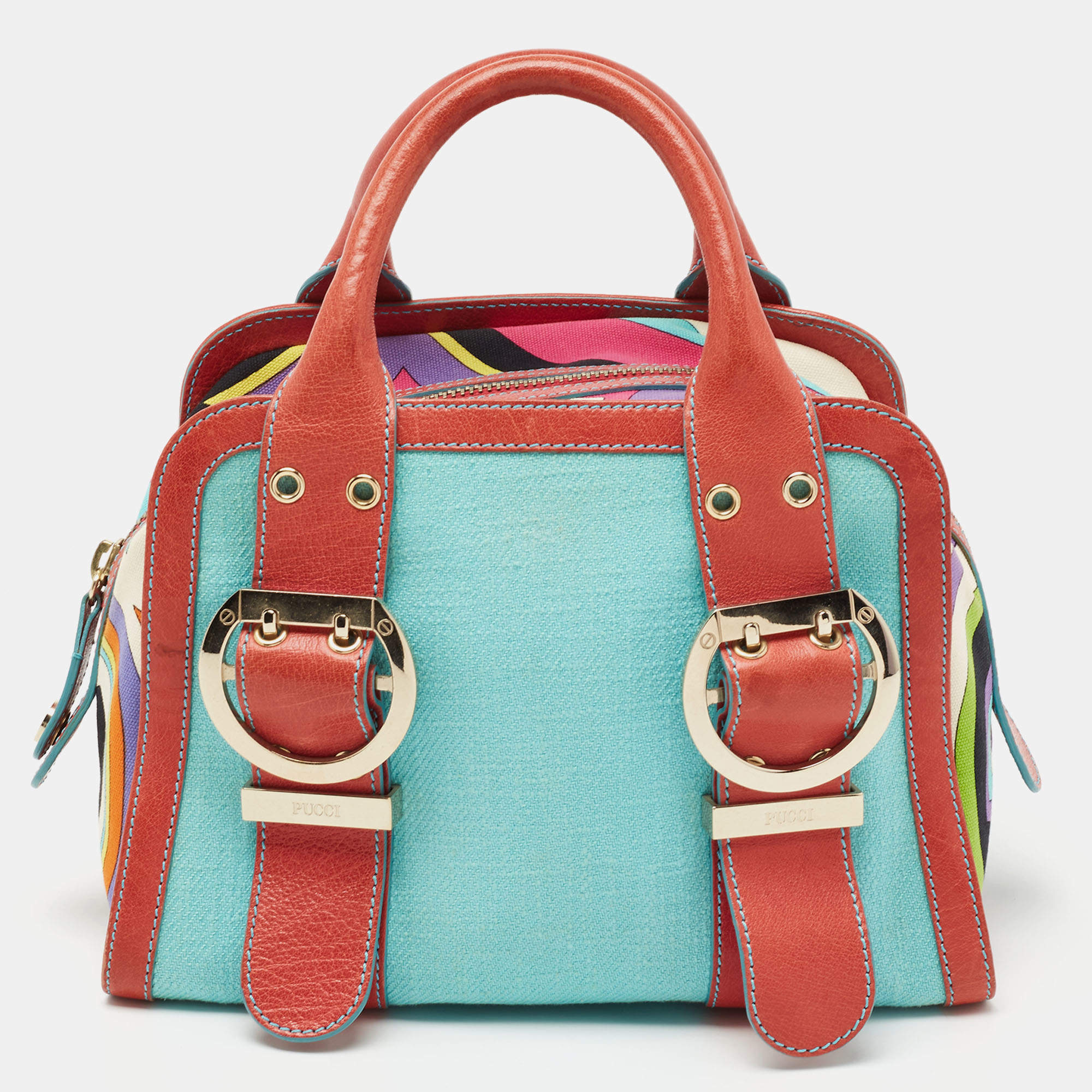 Emilio Pucci Multicolor Leather And Canvas Satchel
