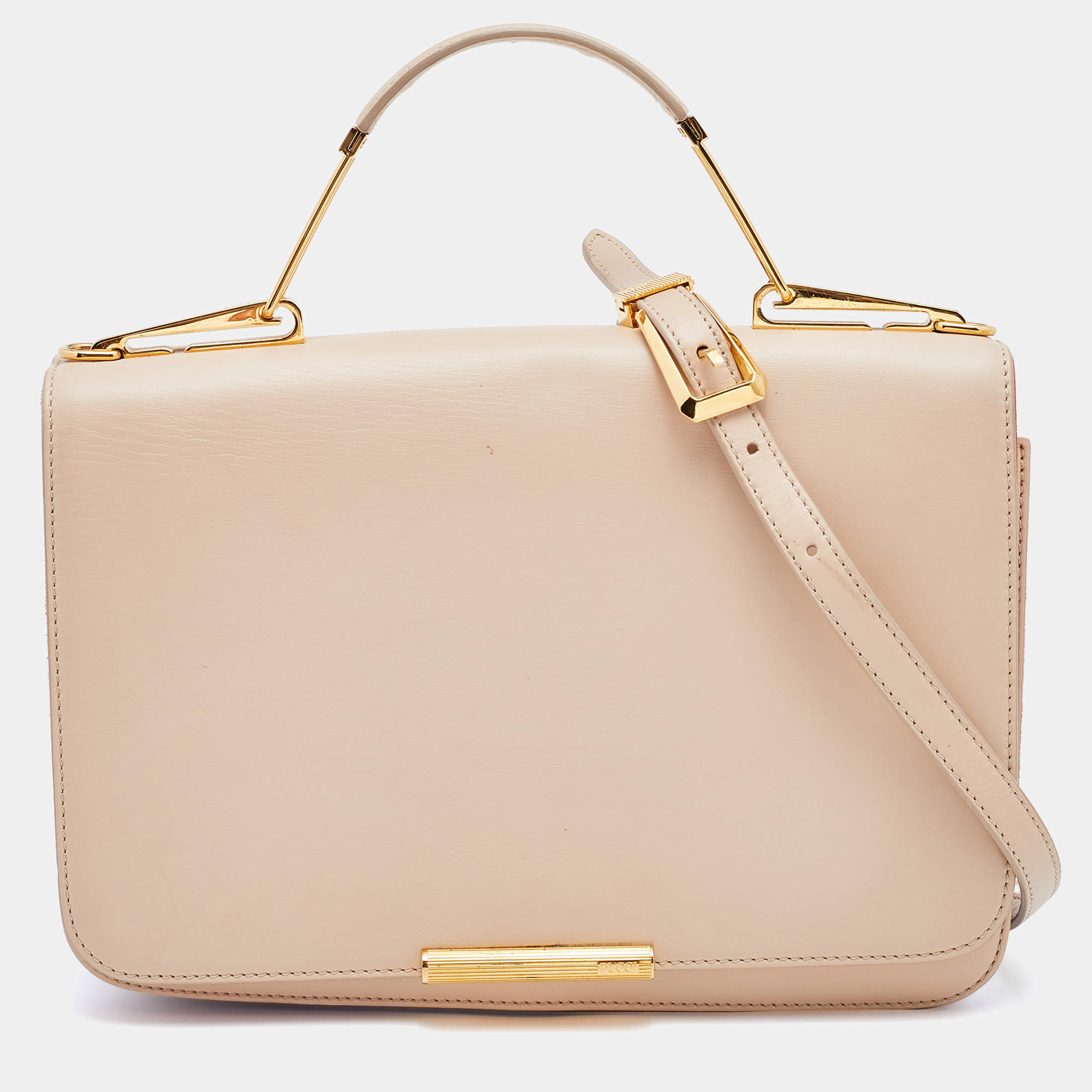 Emilio Pucci Beige Leather Flap Top Handle Bag