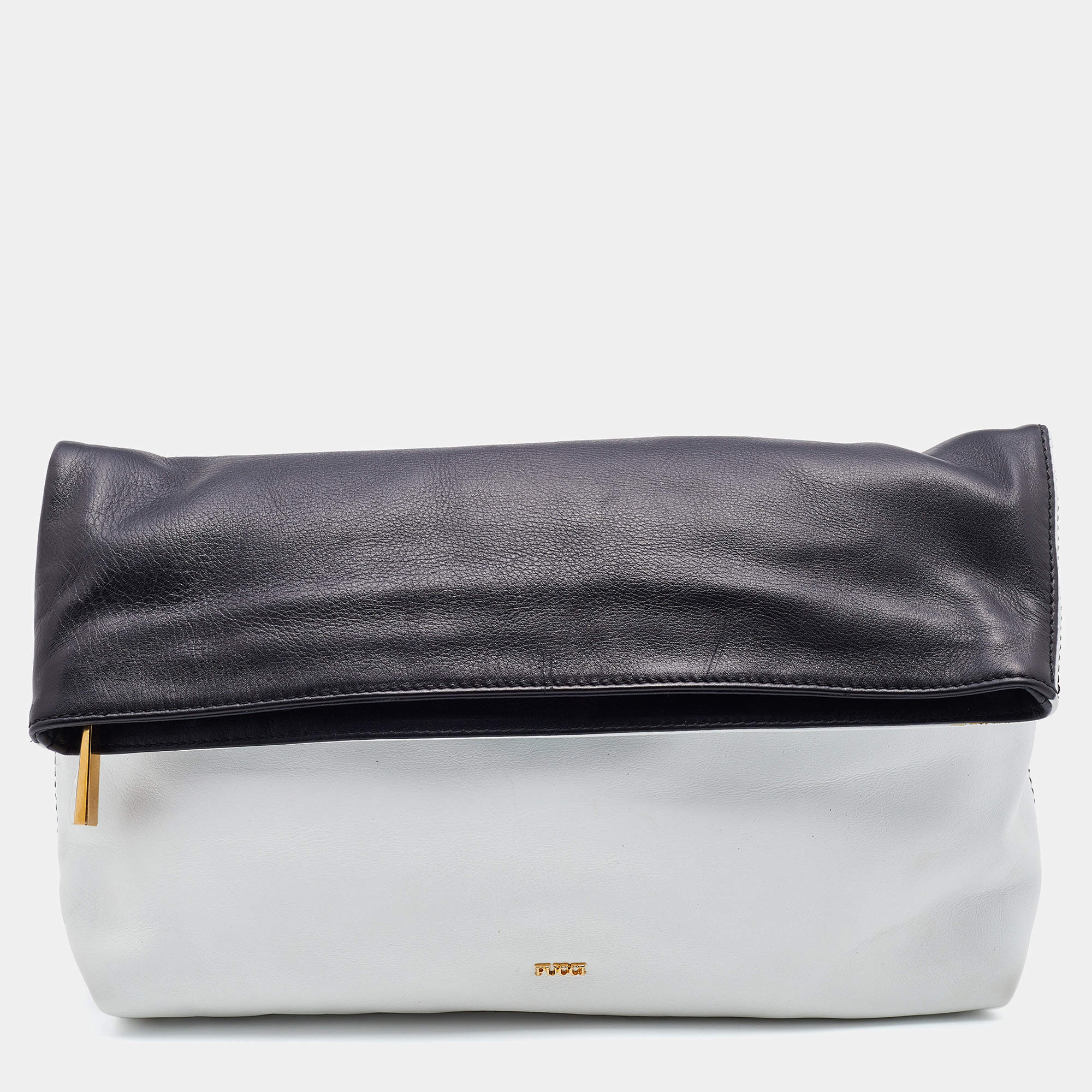 Emilio Pucci Black/White Leather Foldover Clutch