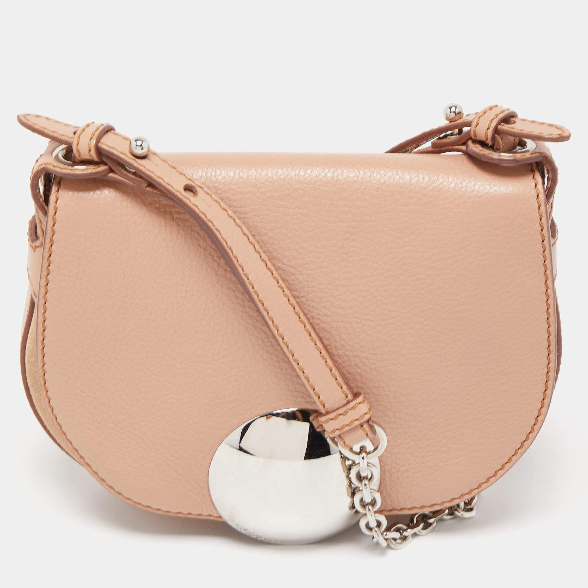 Pre Owned Emilio Pucci Light Pink Leather Metal Flap Chain Crossbody Bag